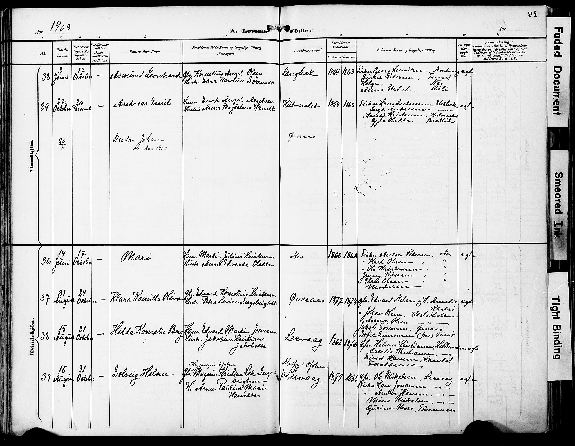 Ministerialprotokoller, klokkerbøker og fødselsregistre - Nordland, AV/SAT-A-1459/859/L0848: Parish register (official) no. 859A08, 1900-1912, p. 94