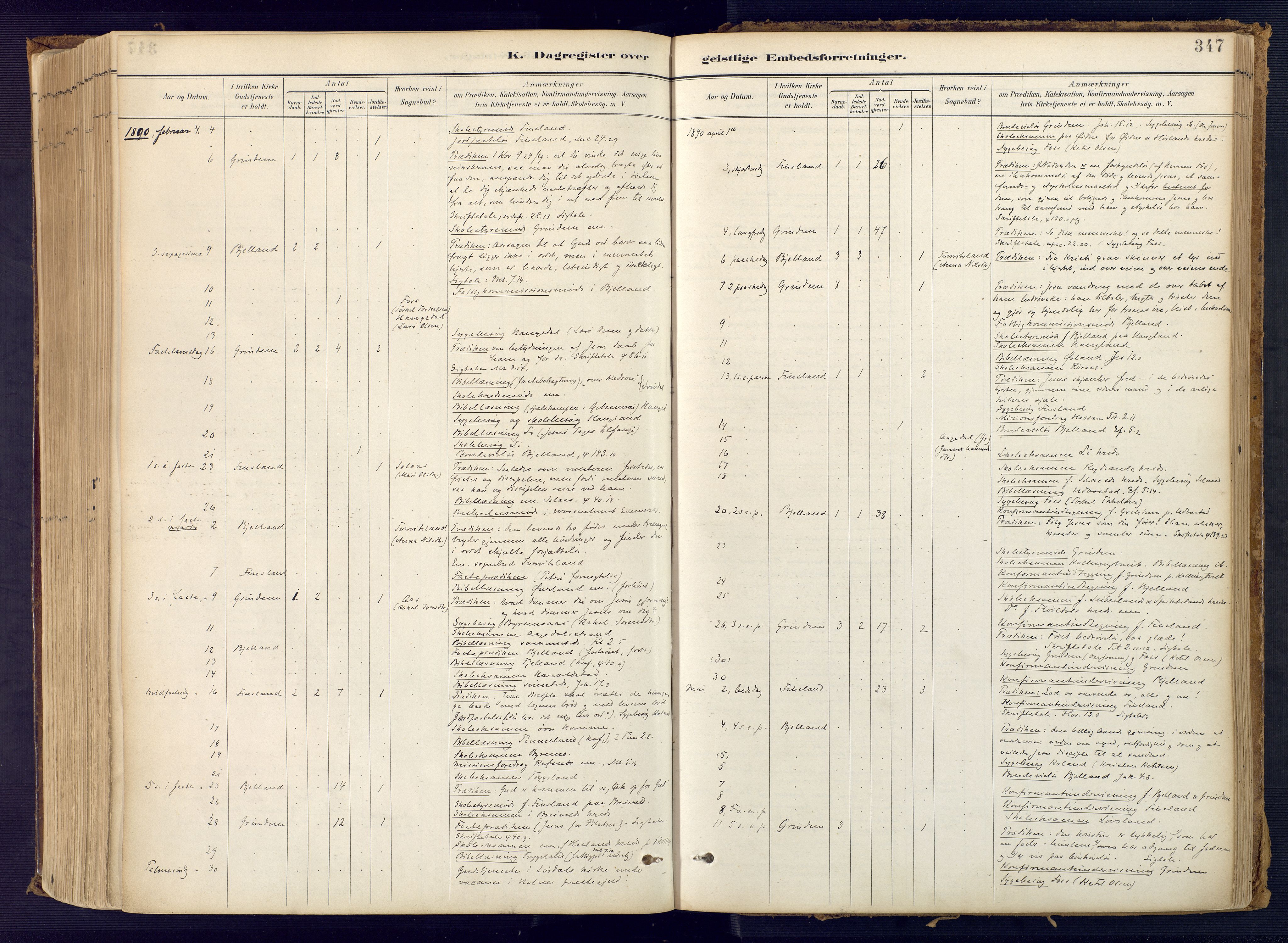 Bjelland sokneprestkontor, SAK/1111-0005/F/Fa/Faa/L0004: Parish register (official) no. A 4, 1887-1923, p. 347