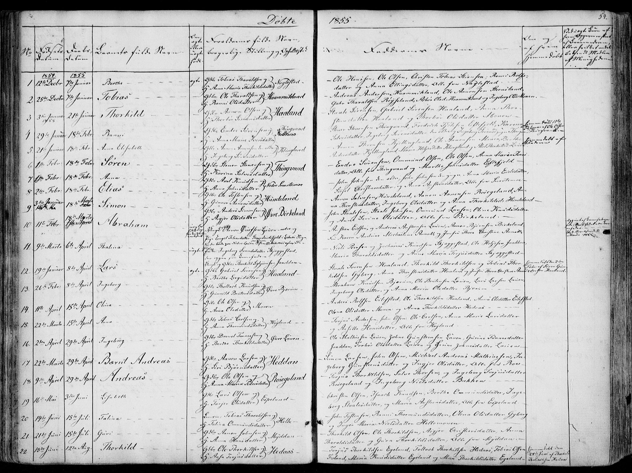 Hægebostad sokneprestkontor, AV/SAK-1111-0024/F/Fa/Faa/L0004: Parish register (official) no. A 4, 1834-1864, p. 54