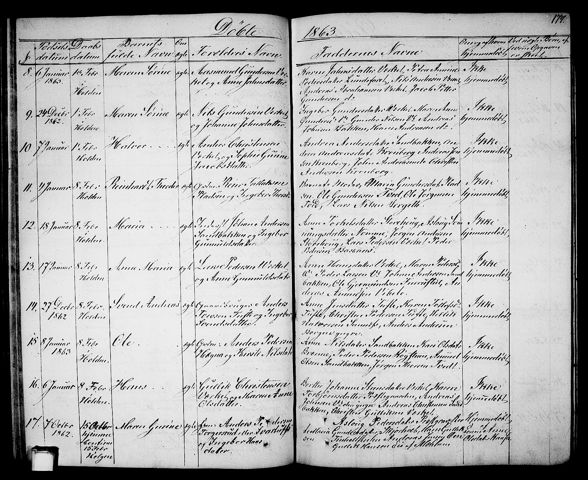 Holla kirkebøker, AV/SAKO-A-272/G/Ga/L0003: Parish register (copy) no. I 3, 1849-1866, p. 177