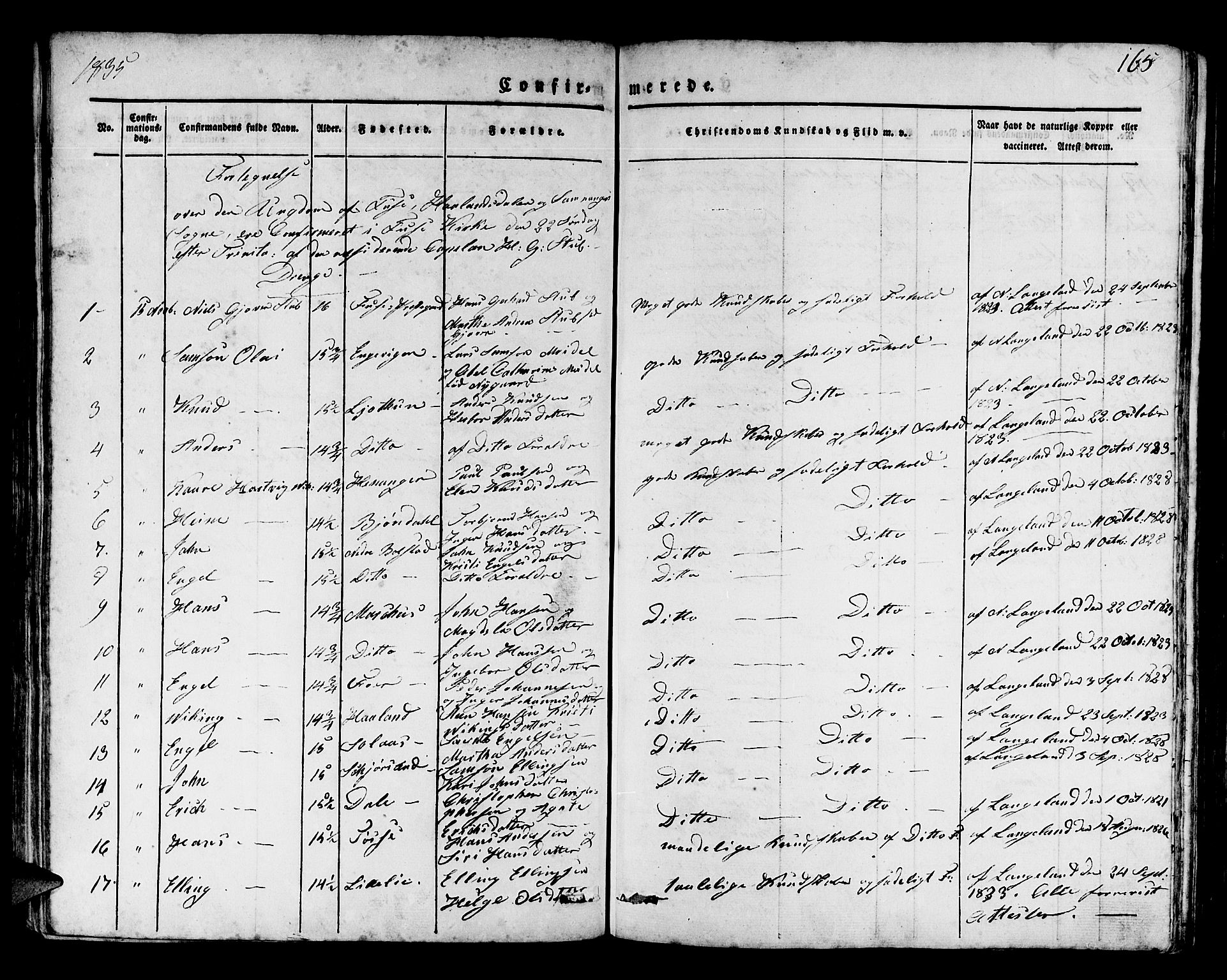 Os sokneprestembete, SAB/A-99929: Parish register (official) no. A 14, 1826-1839, p. 165