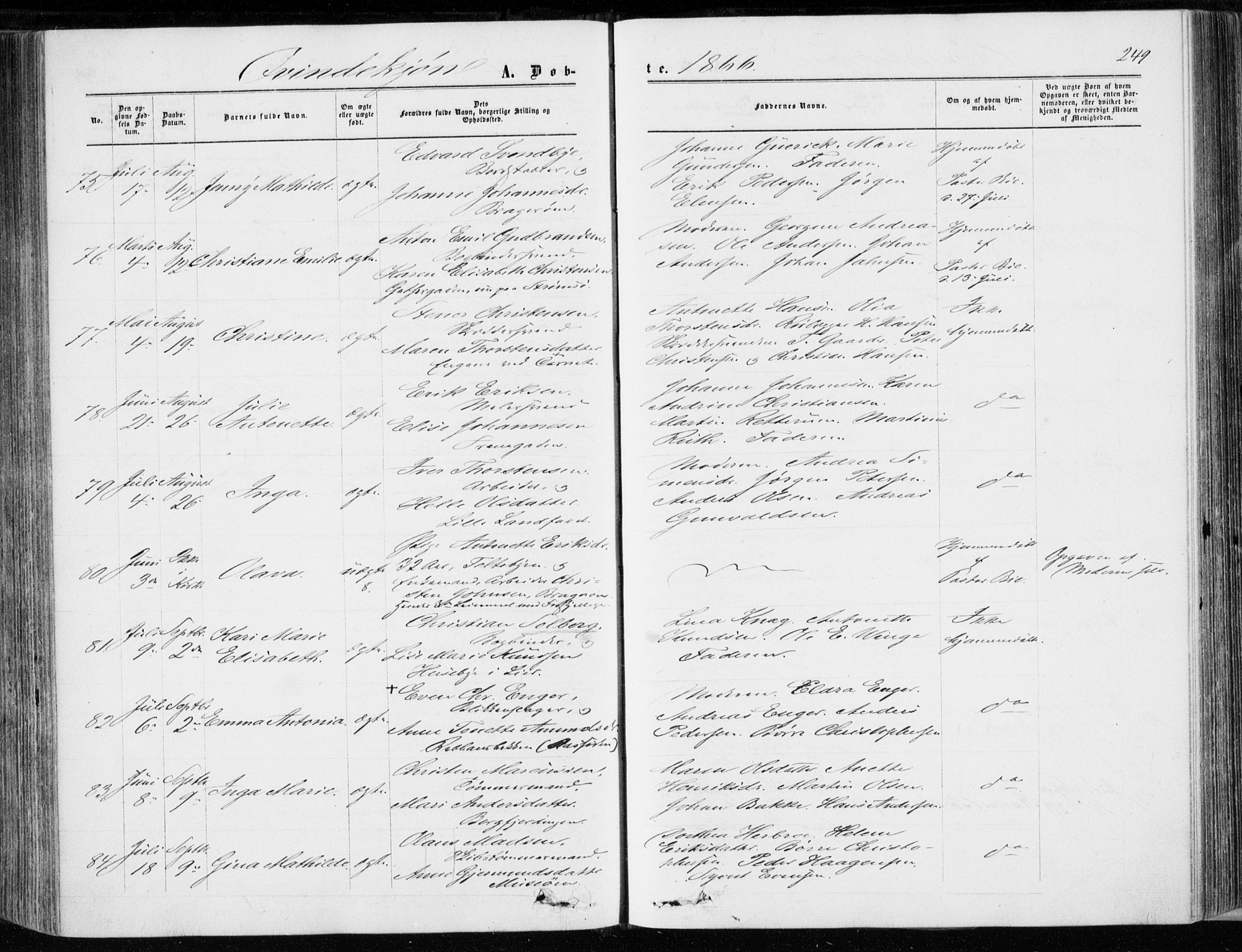 Bragernes kirkebøker, AV/SAKO-A-6/F/Fb/L0003: Parish register (official) no. II 3, 1860-1868, p. 249