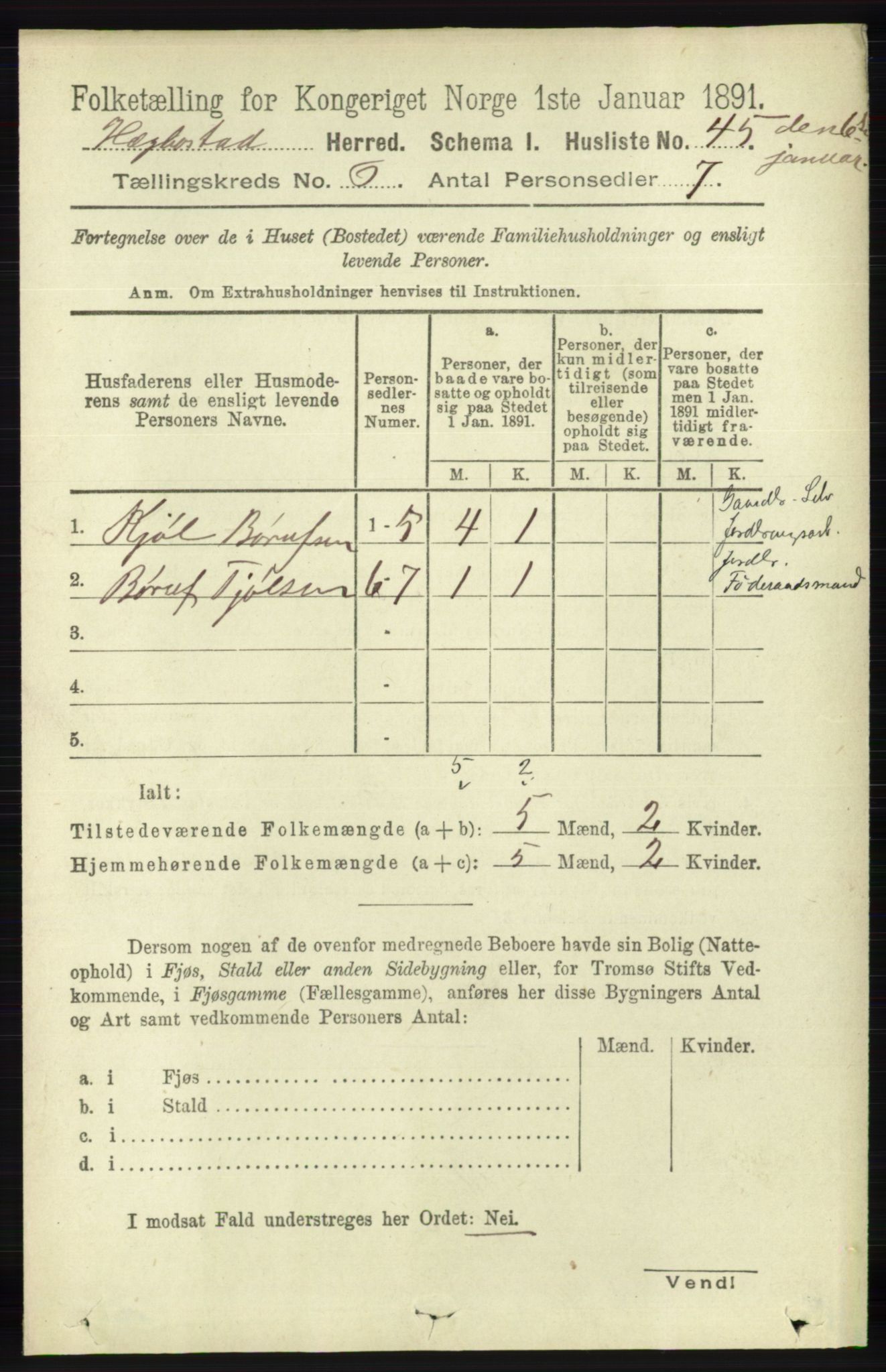 RA, 1891 census for 1034 Hægebostad, 1891, p. 1841