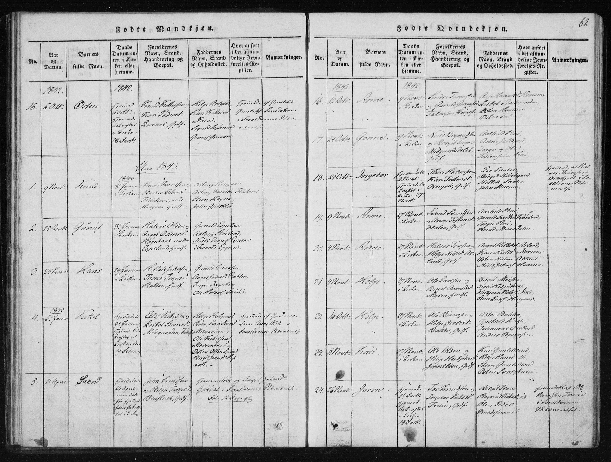 Tinn kirkebøker, AV/SAKO-A-308/F/Fb/L0001: Parish register (official) no. II 1, 1815-1843, p. 62