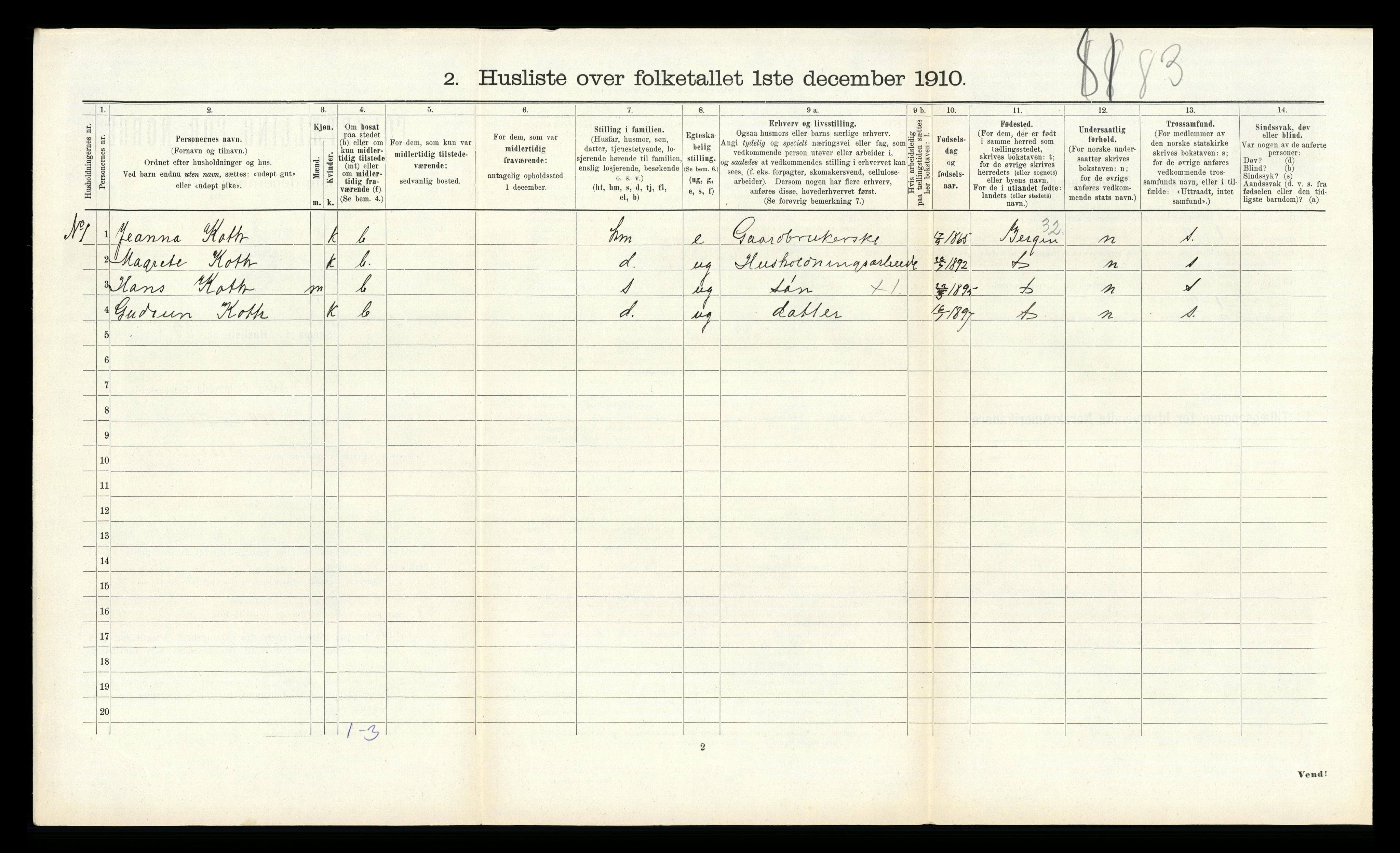 RA, 1910 census for Åsane, 1910, p. 388
