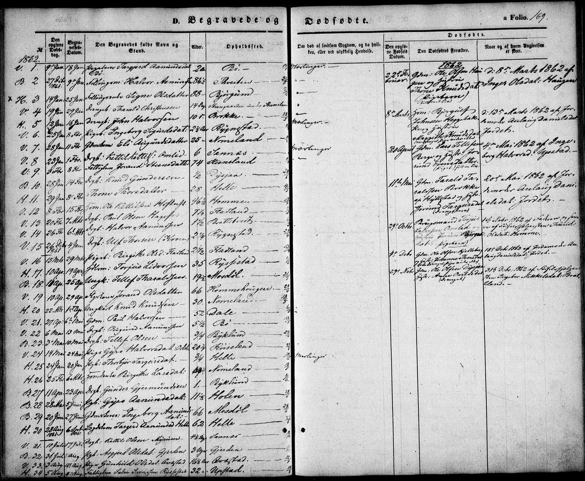 Valle sokneprestkontor, SAK/1111-0044/F/Fa/Fac/L0007: Parish register (official) no. A 7, 1854-1868, p. 169