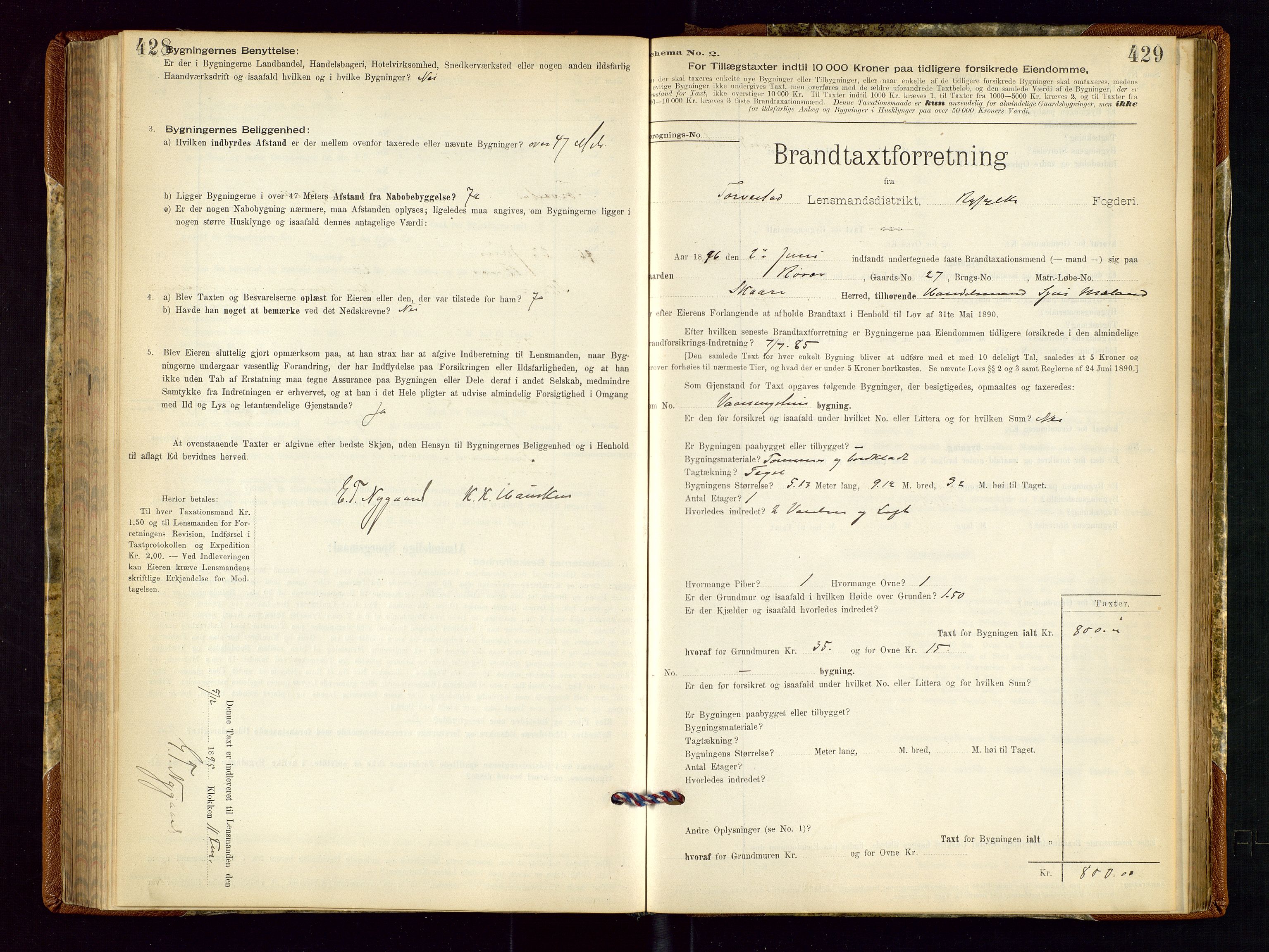 Torvestad lensmannskontor, SAST/A-100307/1/Gob/L0001: "Brandtaxationsprotokol for Torvestad Lensmannsdistrikt", 1895-1904, p. 428-429