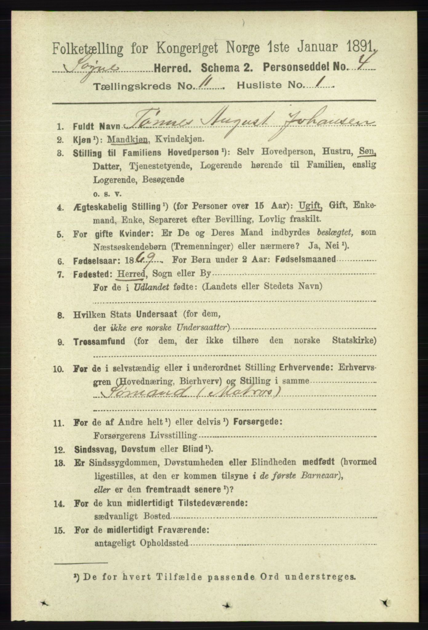 RA, 1891 census for 1018 Søgne, 1891, p. 2925