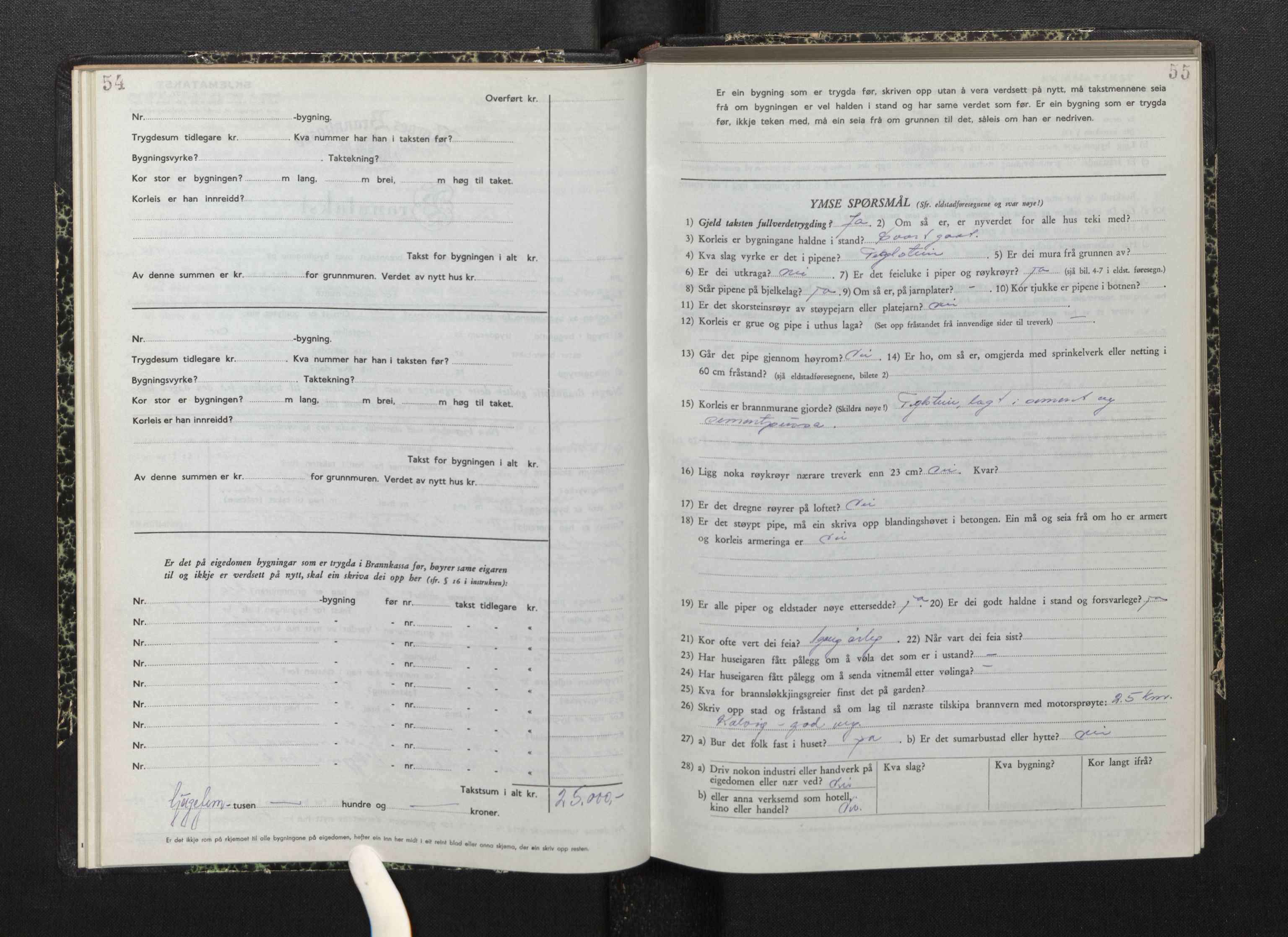 Lensmannen i Bremanger, AV/SAB-A-26701/0012/L0010: Branntakstprotokoll, skjematakst, 1950-1955, p. 54-55