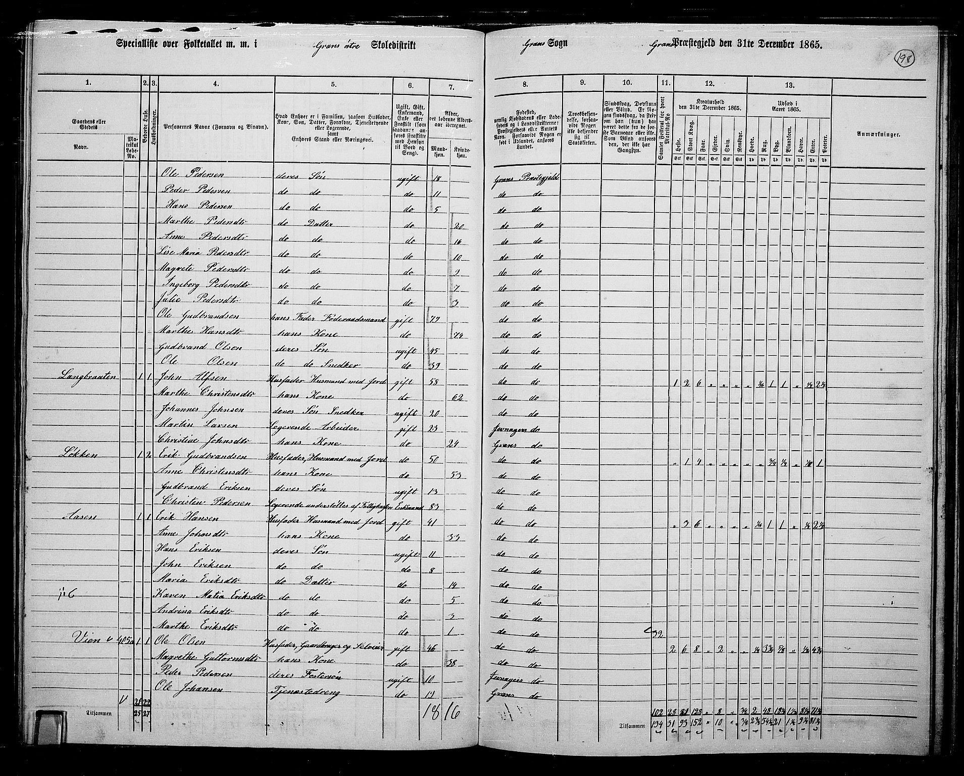 RA, 1865 census for Gran, 1865, p. 378