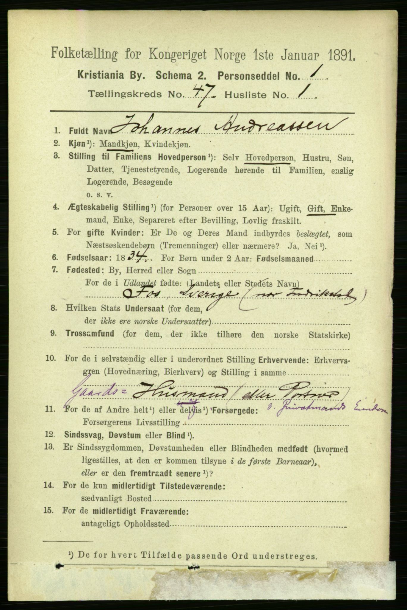 RA, 1891 census for 0301 Kristiania, 1891, p. 28199