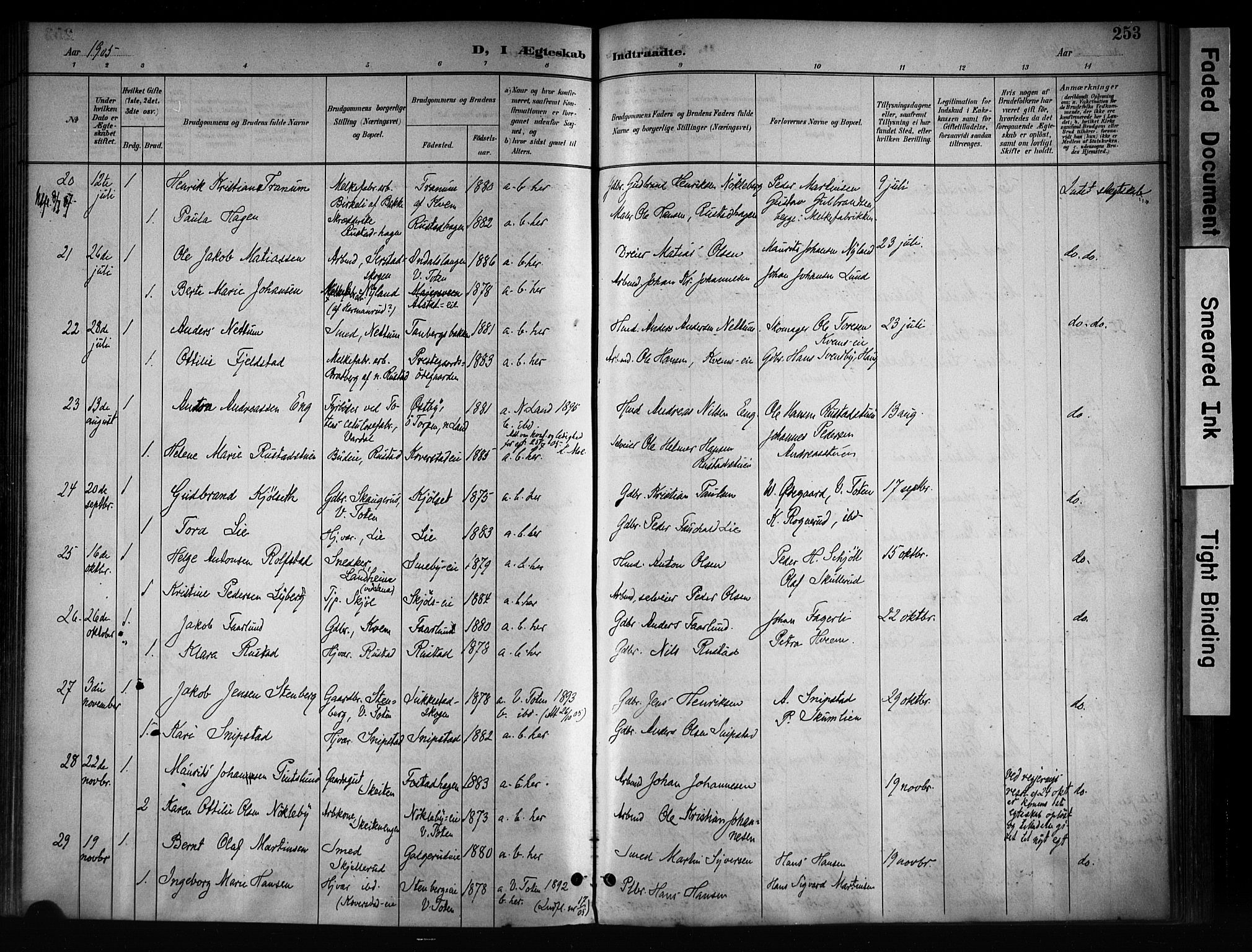 Østre Toten prestekontor, SAH/PREST-104/H/Ha/Haa/L0008: Parish register (official) no. 8, 1897-1909, p. 253