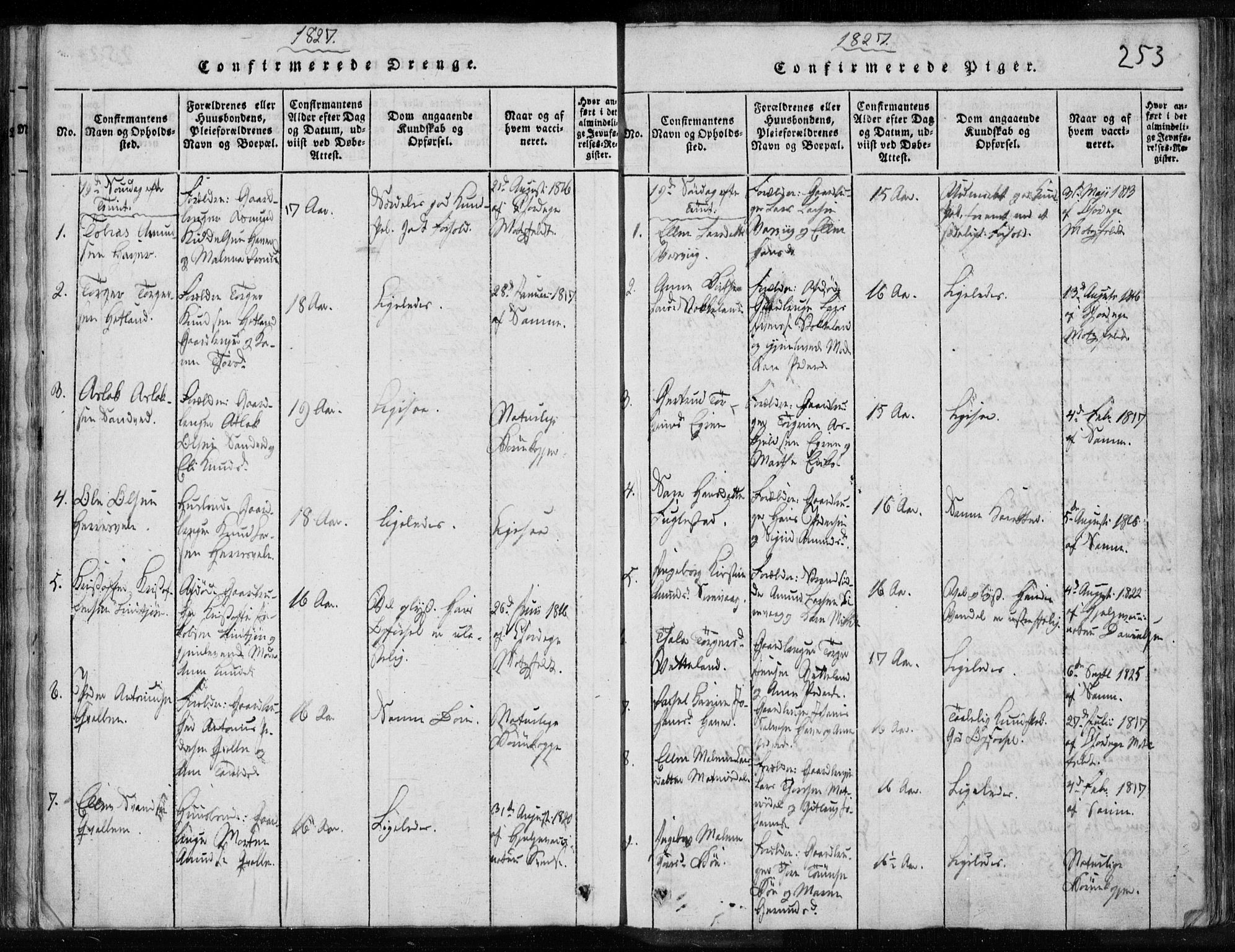 Eigersund sokneprestkontor, SAST/A-101807/S08/L0008: Parish register (official) no. A 8, 1816-1847, p. 253
