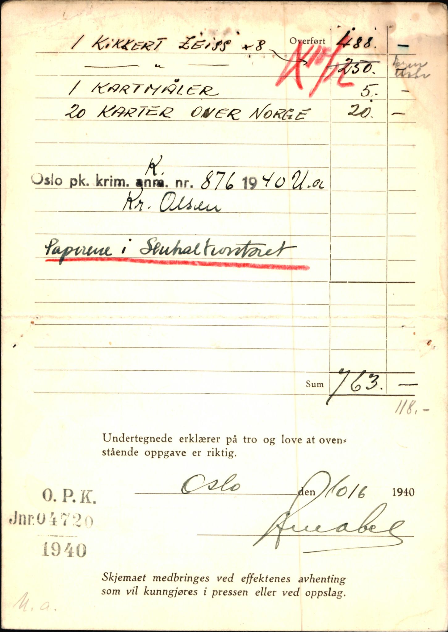 Justisdepartementet, Oppgjørsavdelingen, AV/RA-S-1056/G/Gb/L0001: Oppgaver over ettersøkte sivile effekter: Abel - Andersen, Anders J., 1940-1942, p. 5