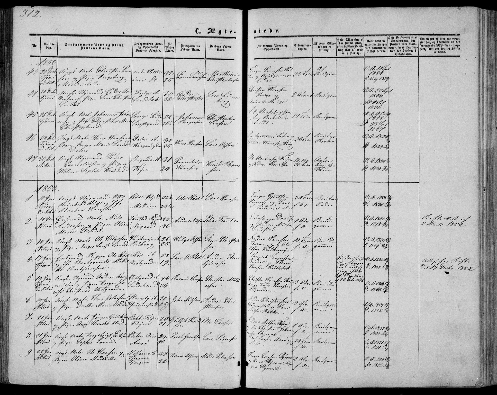 Nøtterøy kirkebøker, AV/SAKO-A-354/F/Fa/L0006: Parish register (official) no. I 6, 1852-1864, p. 312