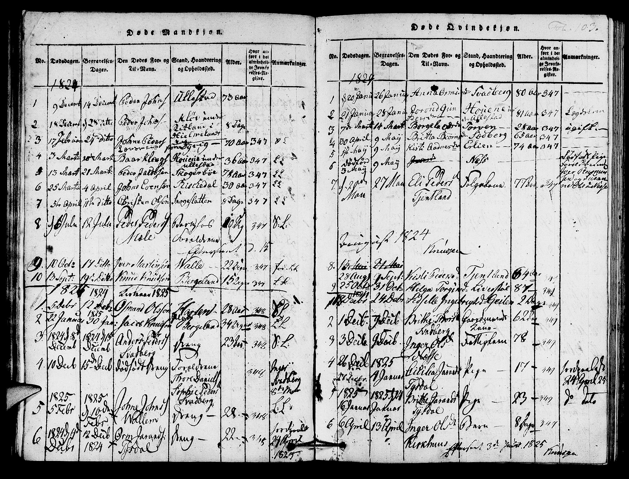 Hjelmeland sokneprestkontor, AV/SAST-A-101843/01/IV/L0005: Parish register (official) no. A 5, 1816-1841, p. 103