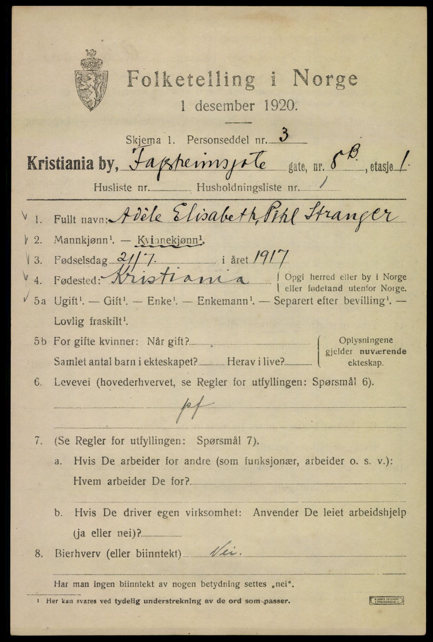 SAO, 1920 census for Kristiania, 1920, p. 225331