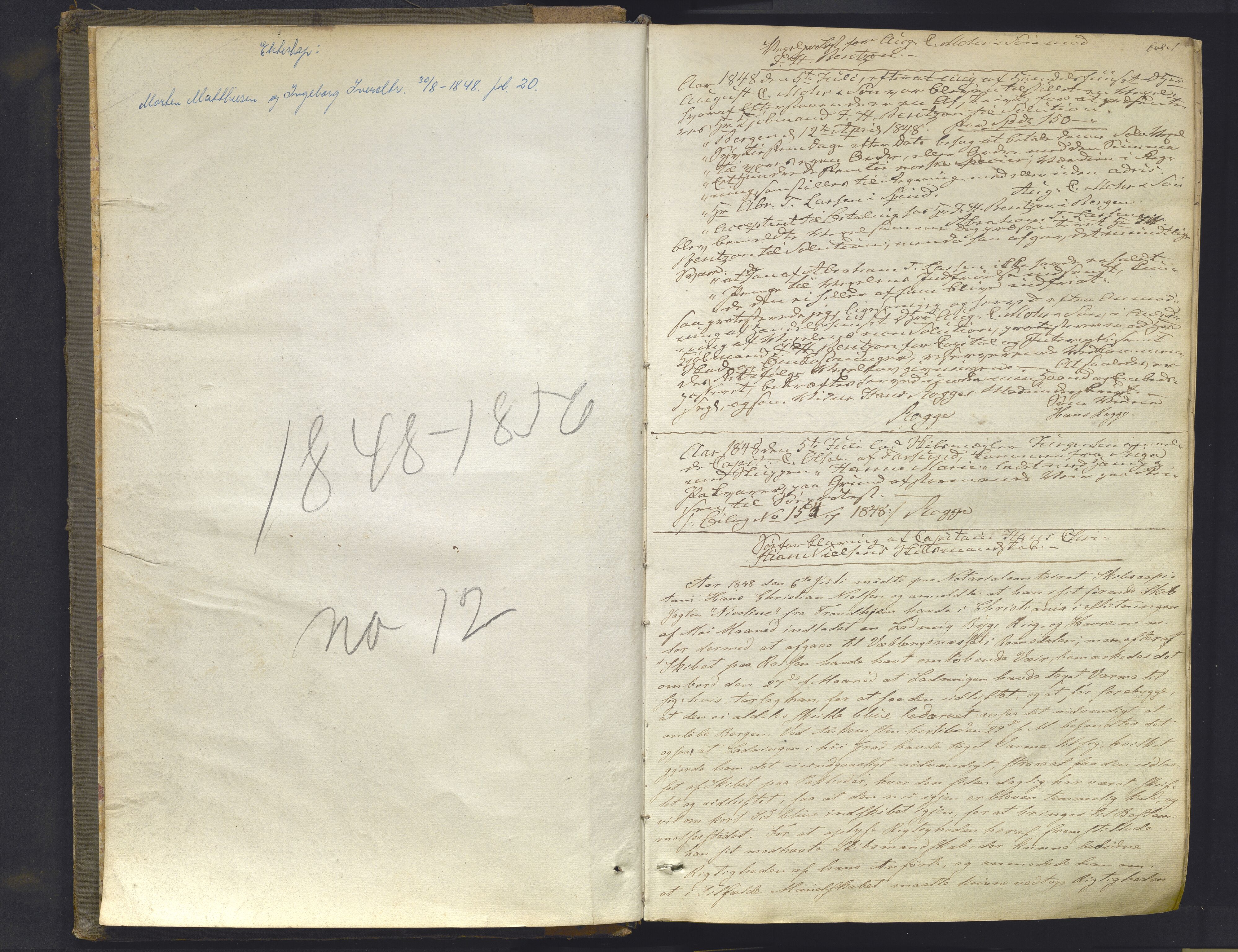 Byfogd og Byskriver i Bergen, SAB/A-3401/10/10A/L0012: Notarialprotokoller, 1848-1856, p. 1a