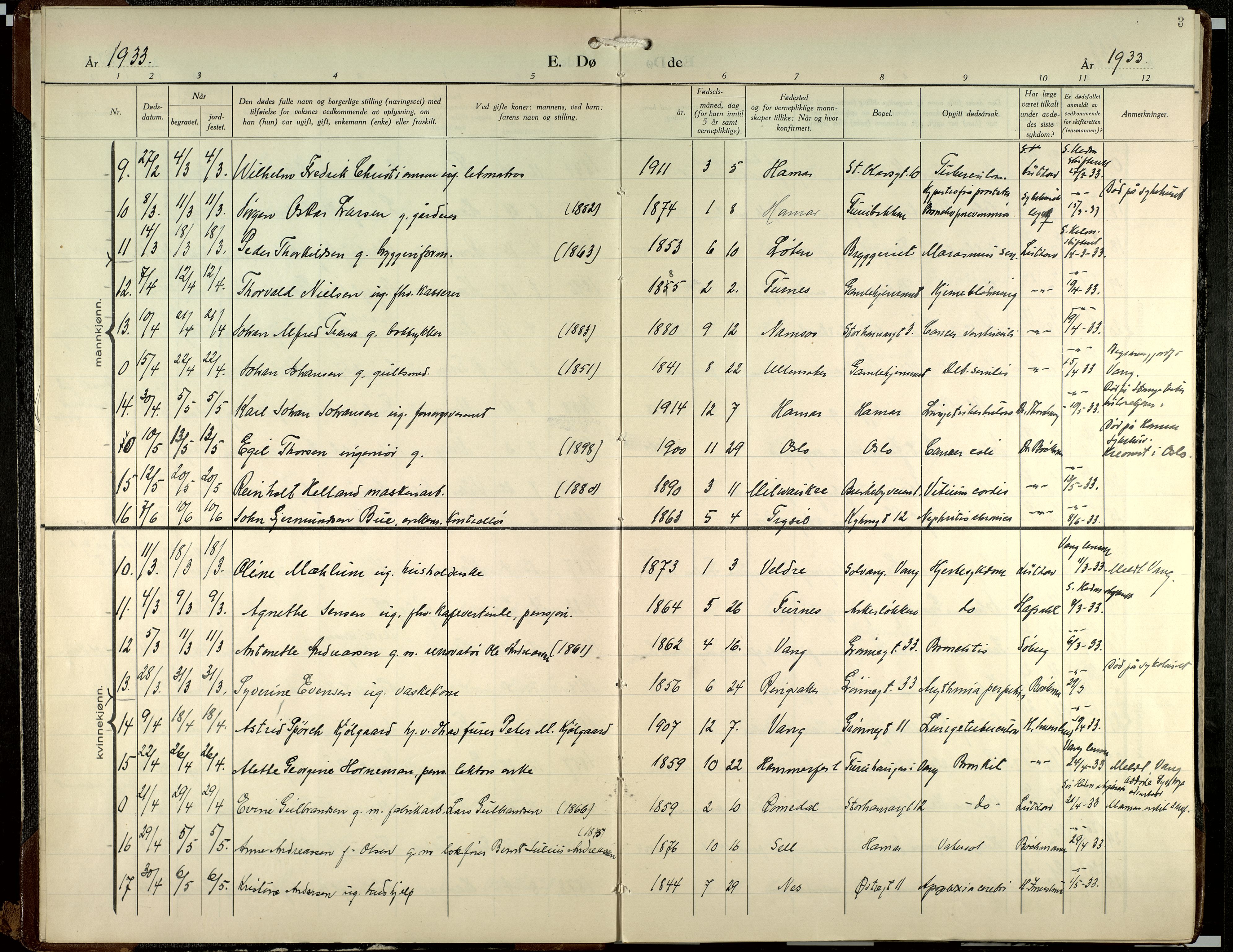Hamar prestekontor, SAH/DOMPH-002/H/Ha/Haa/L0007: Parish register (official) no. 7, 1933-1953, p. 3