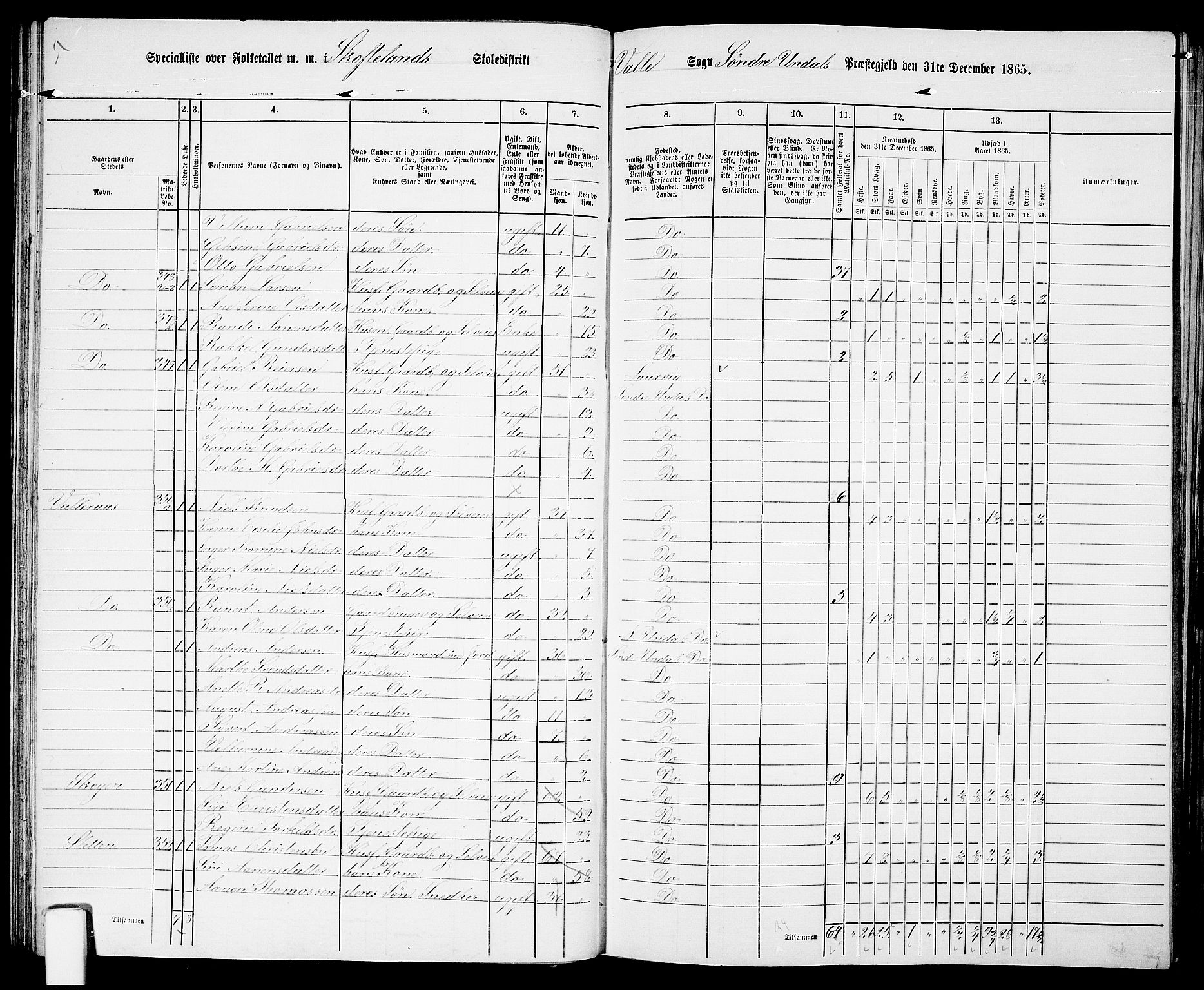 RA, 1865 census for Sør-Audnedal, 1865, p. 47