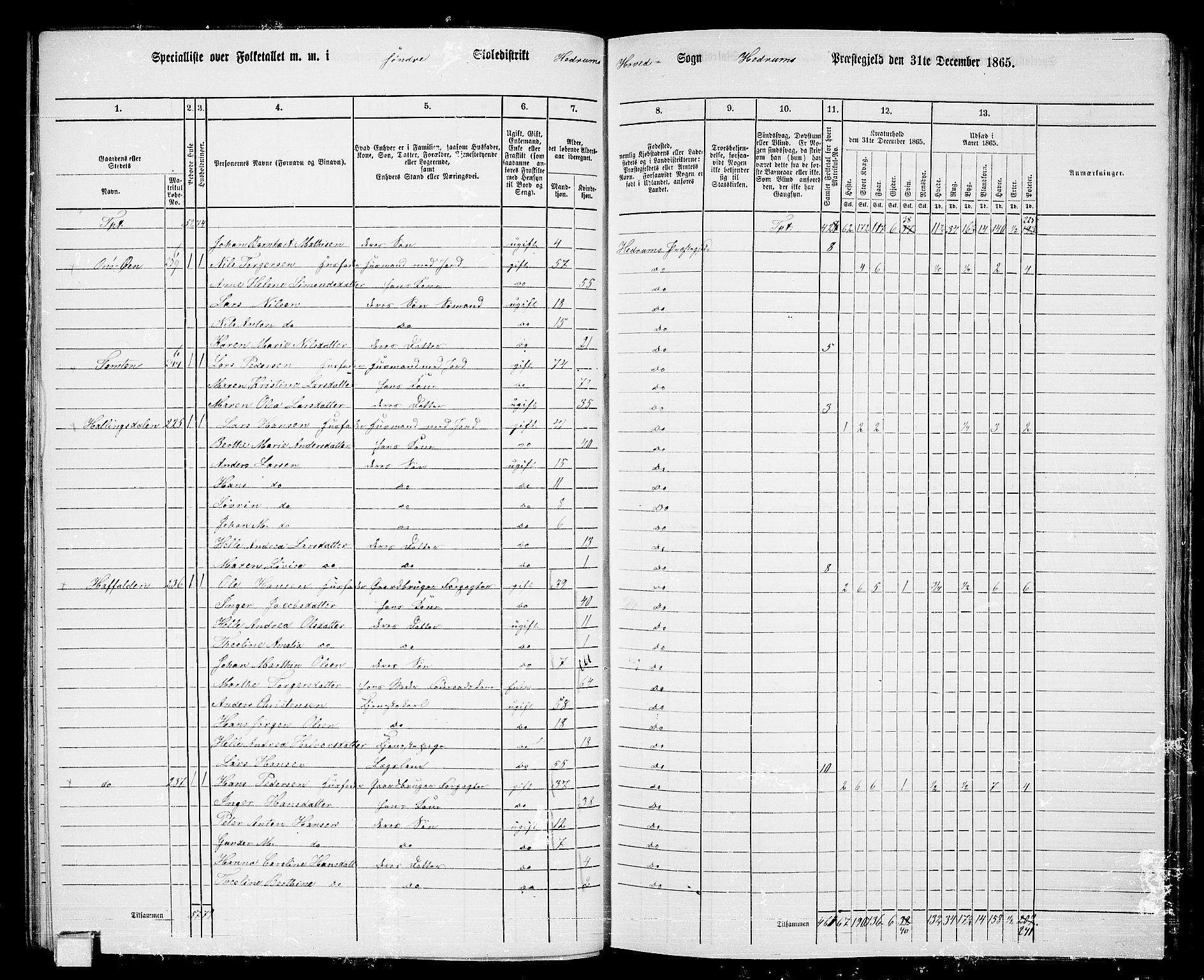 RA, 1865 census for Hedrum, 1865, p. 47