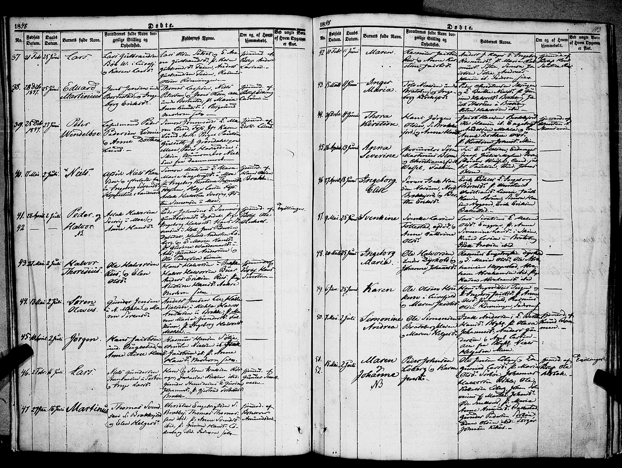 Gjerpen kirkebøker, AV/SAKO-A-265/F/Fa/L0007a: Parish register (official) no. I 7A, 1834-1857, p. 103