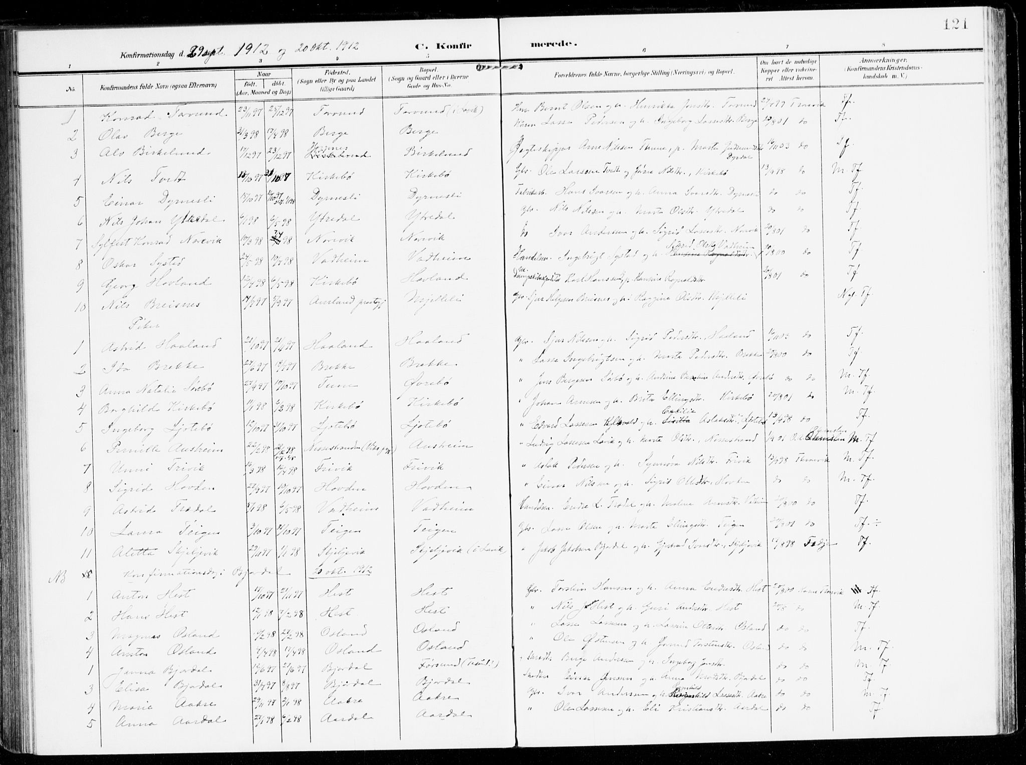 Lavik sokneprestembete, AV/SAB-A-80901: Parish register (official) no. C 2, 1904-1921, p. 121