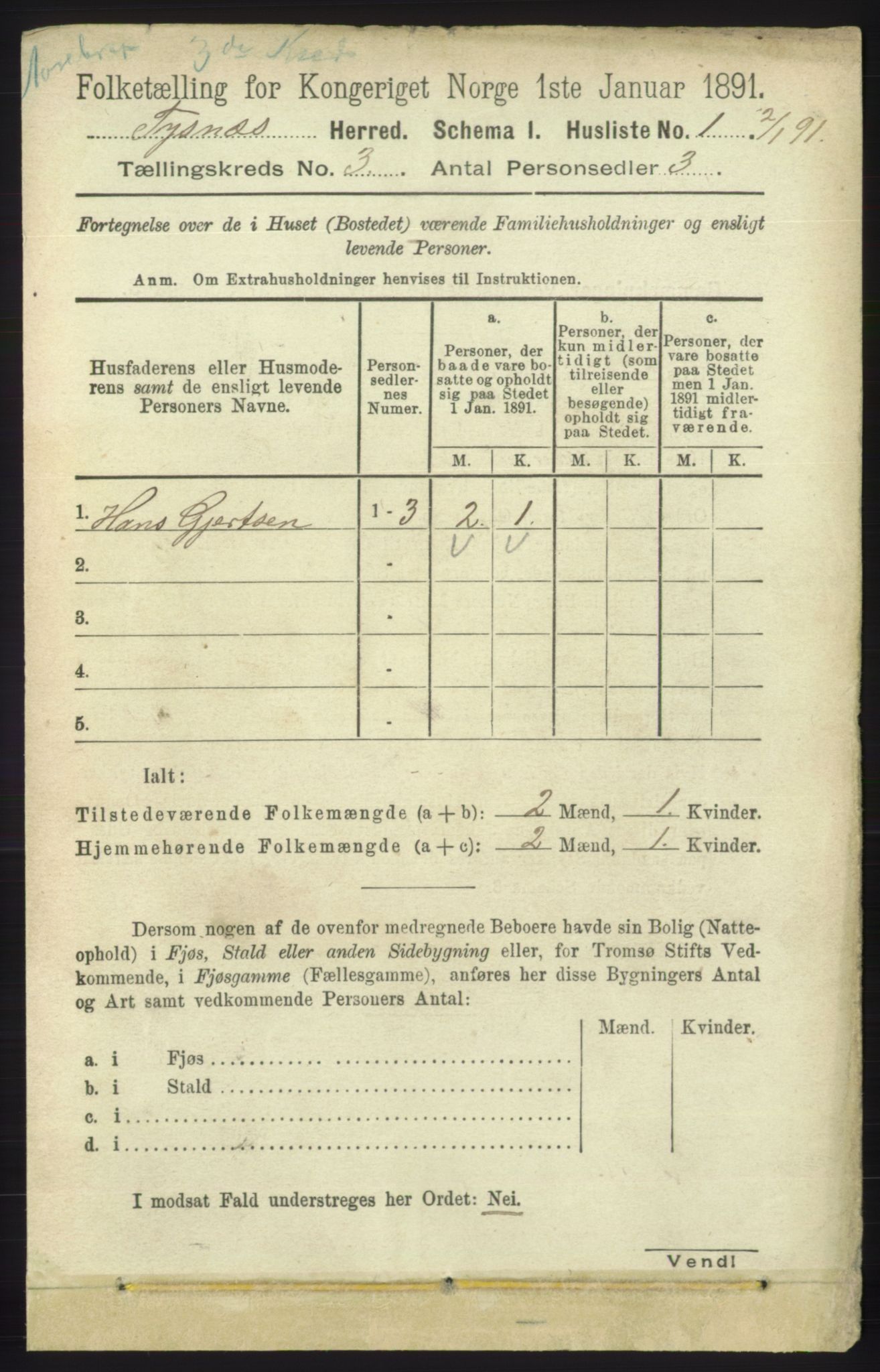 RA, 1891 census for 1223 Tysnes, 1891, p. 727