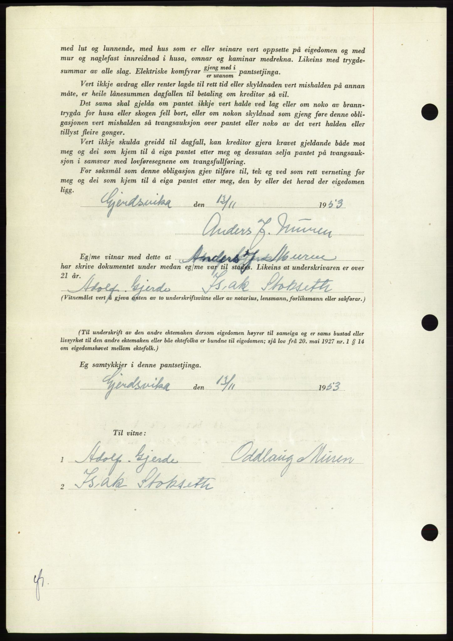 Søre Sunnmøre sorenskriveri, AV/SAT-A-4122/1/2/2C/L0124: Mortgage book no. 12B, 1953-1954, Diary no: : 2828/1953
