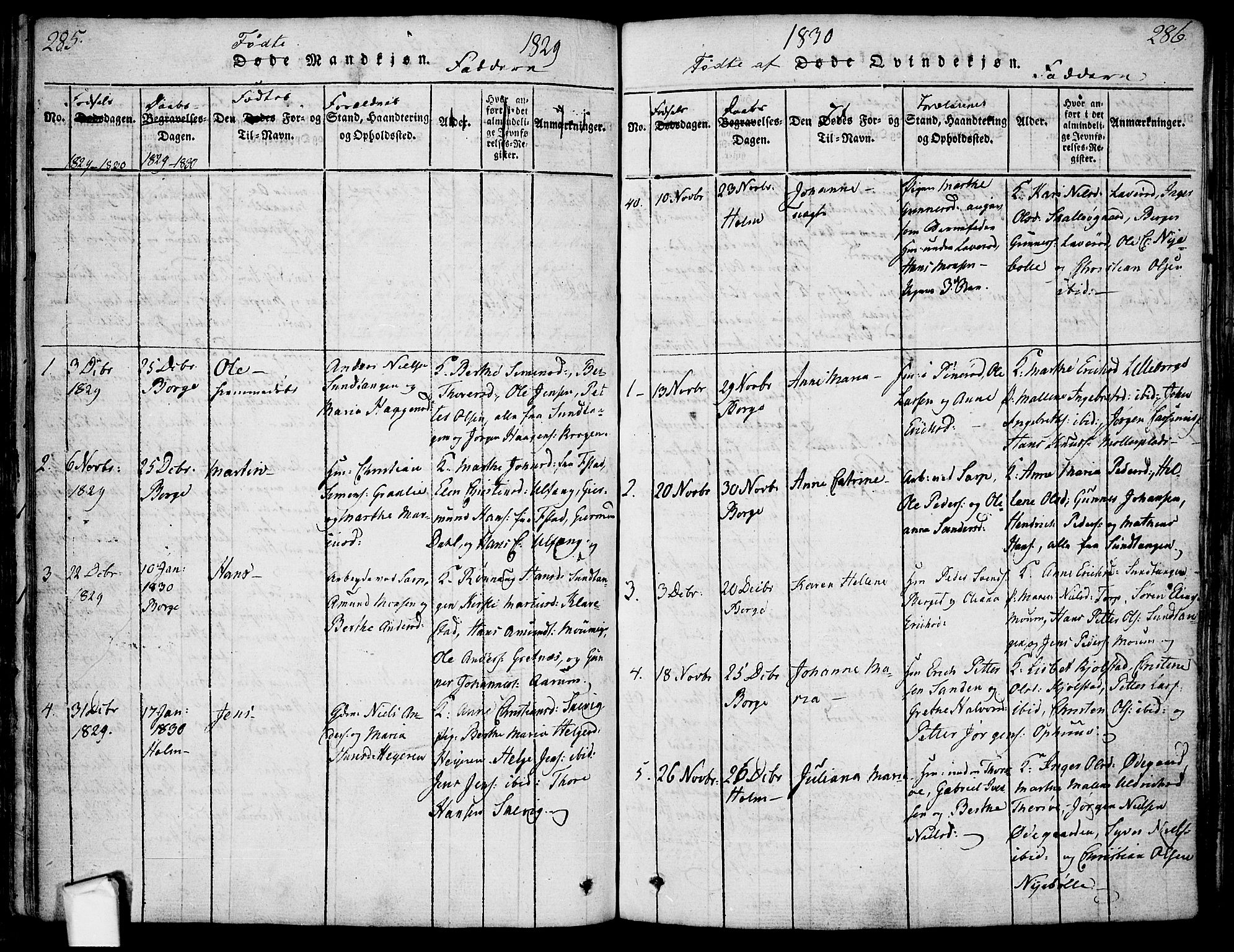 Borge prestekontor Kirkebøker, SAO/A-10903/F/Fa/L0003: Parish register (official) no. I 3, 1815-1836, p. 285-286