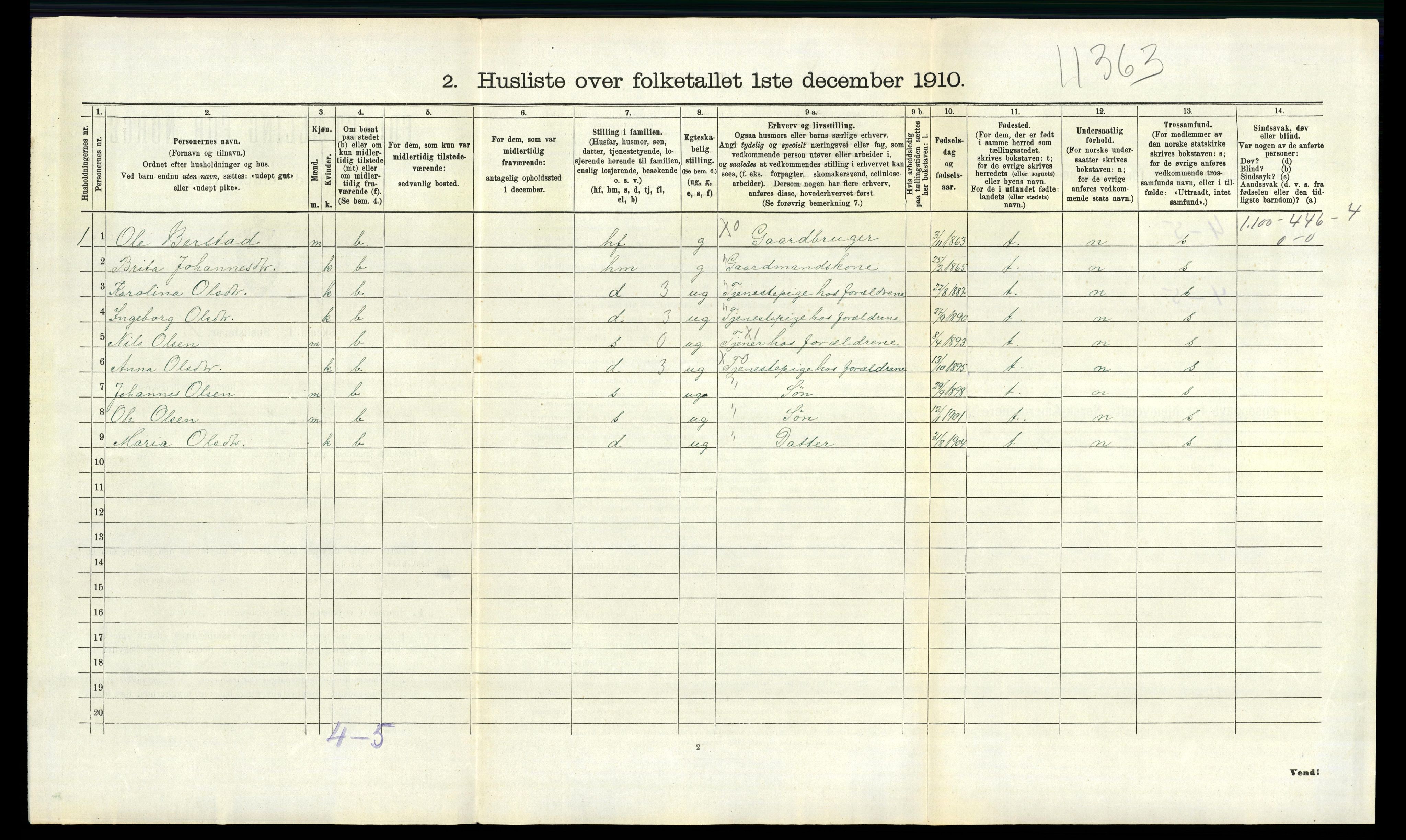 RA, 1910 census for Evanger, 1910, p. 604