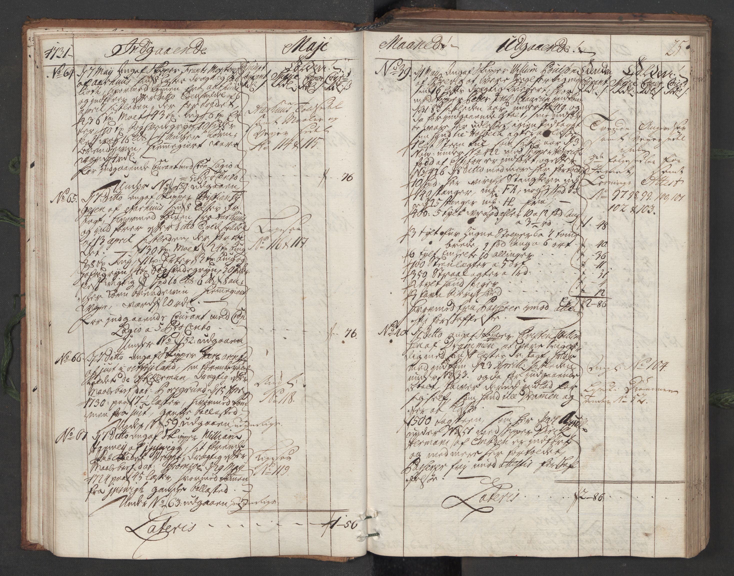 Generaltollkammeret, tollregnskaper, RA/EA-5490/R12/L0007/0001: Tollregnskaper Langesund / Hovedtollbok, 1731, p. 24b-25a
