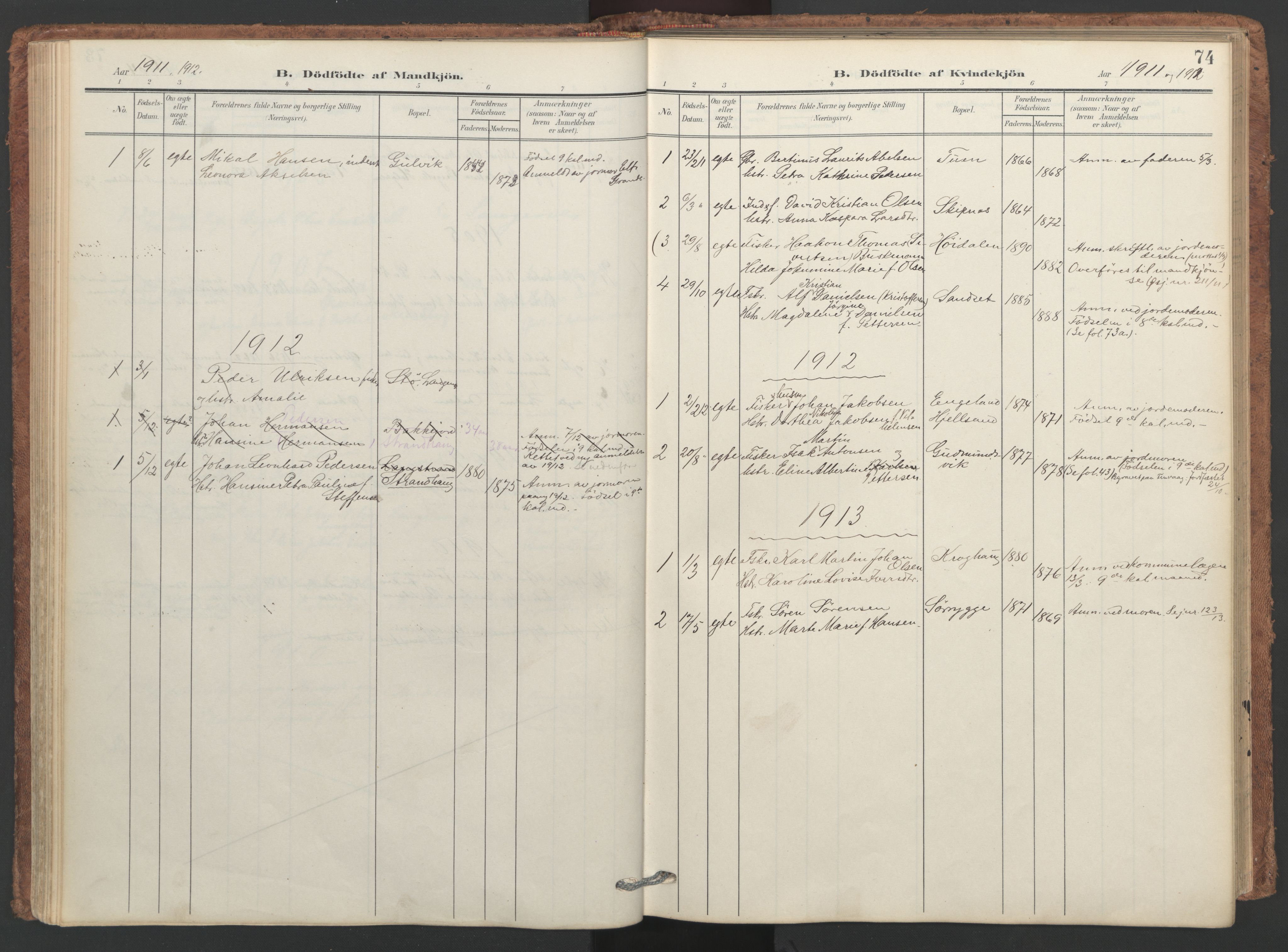 Ministerialprotokoller, klokkerbøker og fødselsregistre - Nordland, SAT/A-1459/893/L1339: Parish register (official) no. 893A11, 1904-1914, p. 74