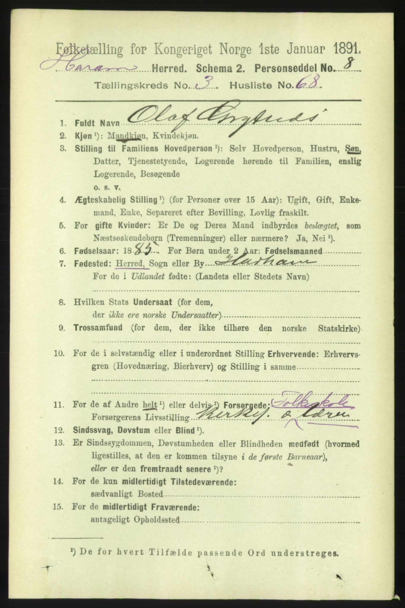 RA, 1891 census for 1534 Haram, 1891, p. 1751