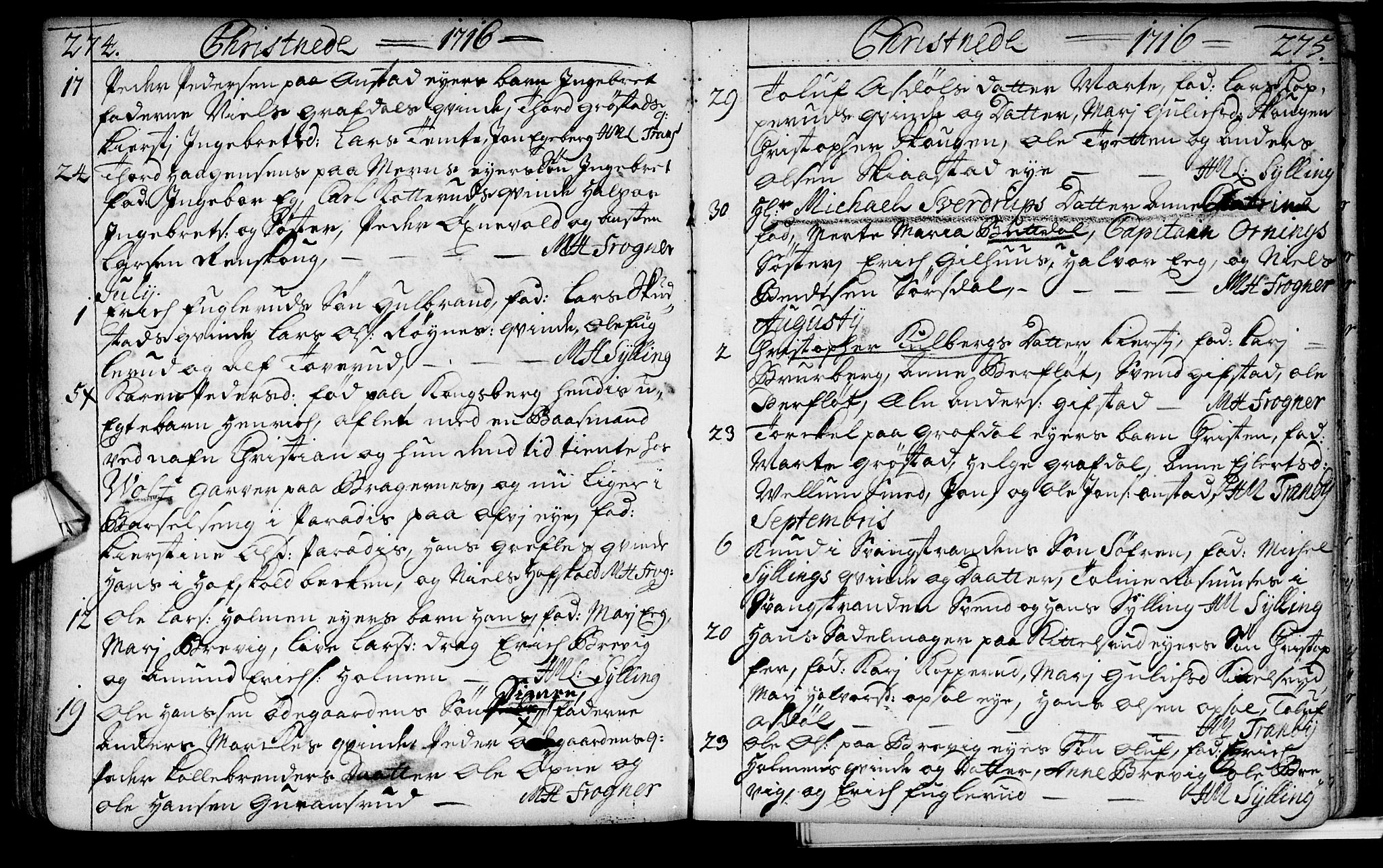 Lier kirkebøker, AV/SAKO-A-230/F/Fa/L0002: Parish register (official) no. I 2, 1701-1726, p. 274-275