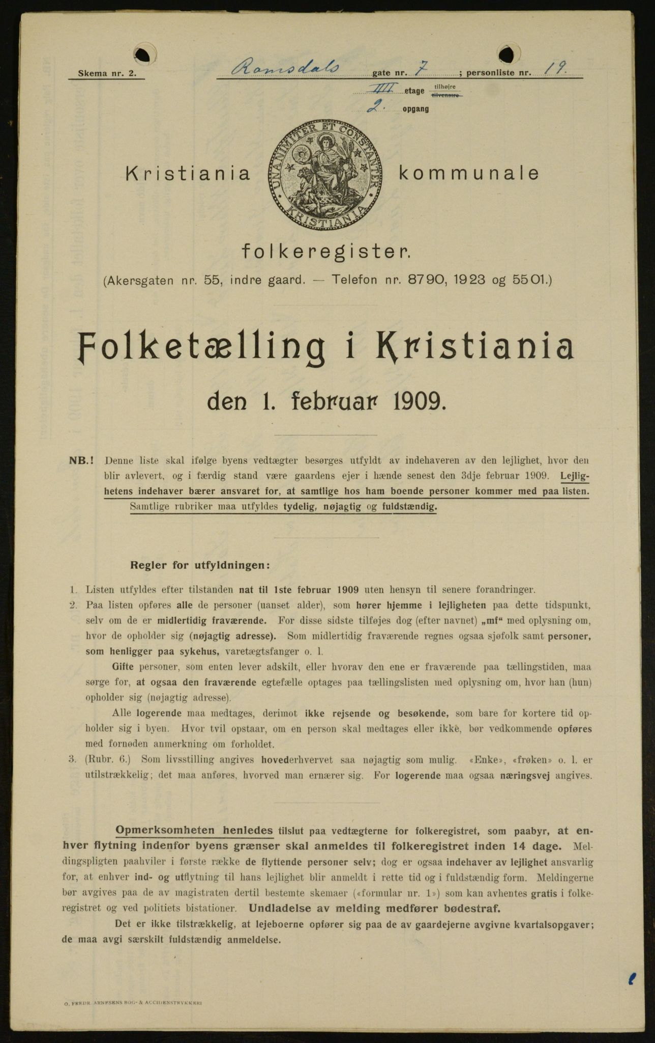 OBA, Municipal Census 1909 for Kristiania, 1909, p. 75516