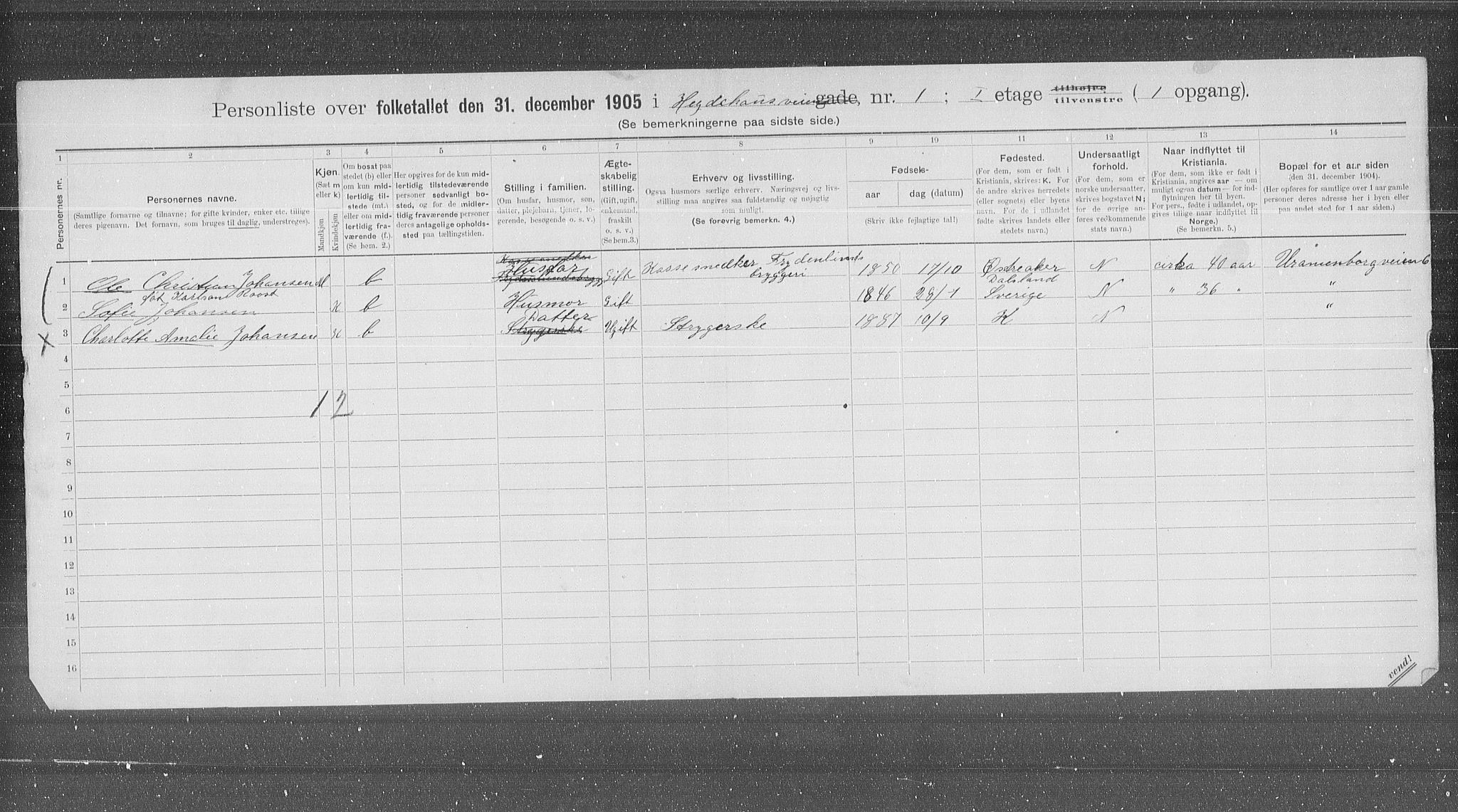 OBA, Municipal Census 1905 for Kristiania, 1905, p. 21960