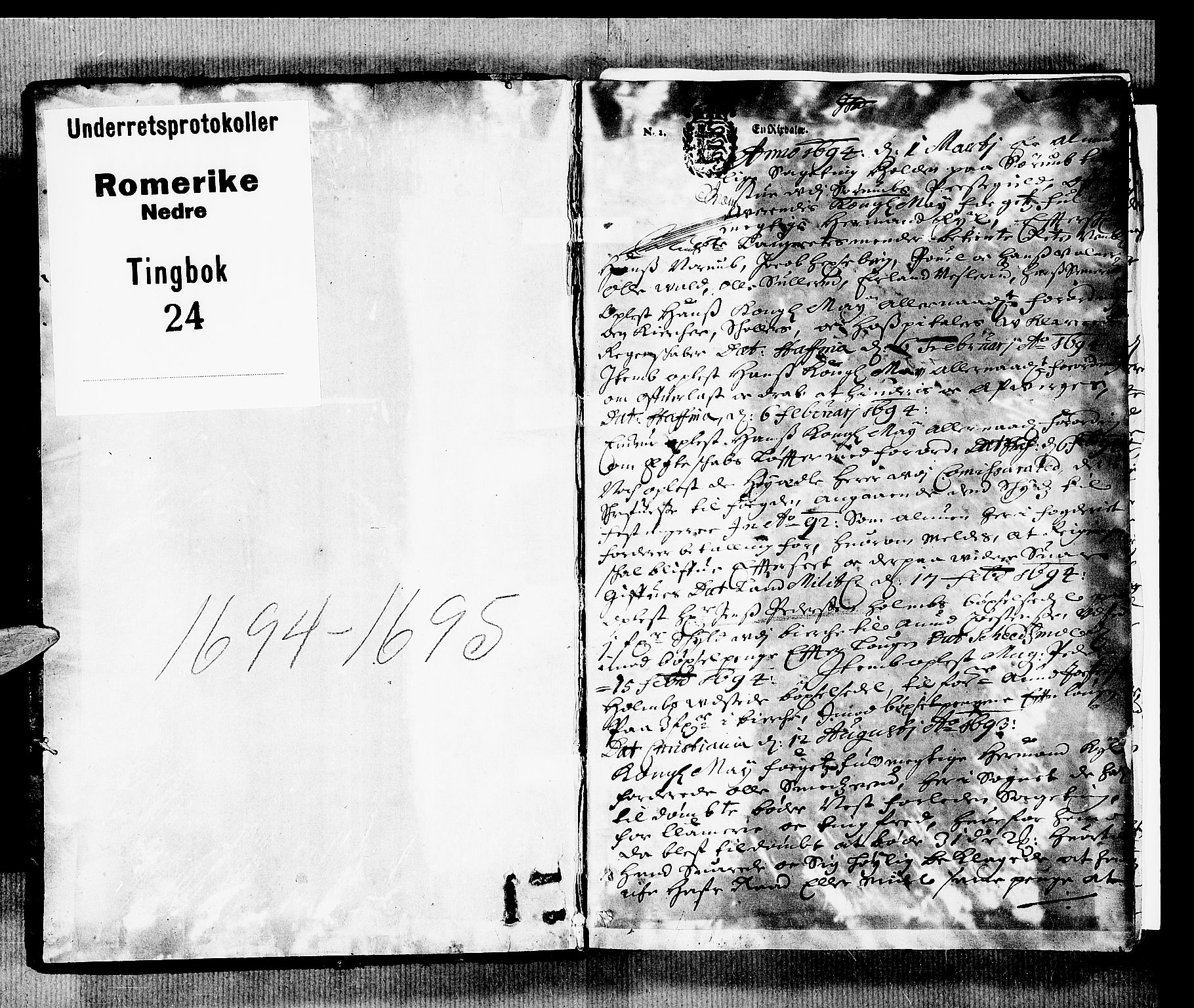 Nedre Romerike sorenskriveri, SAO/A-10469/F/Fb/L0024: Tingbok, 1694-1695, p. 0b-1a