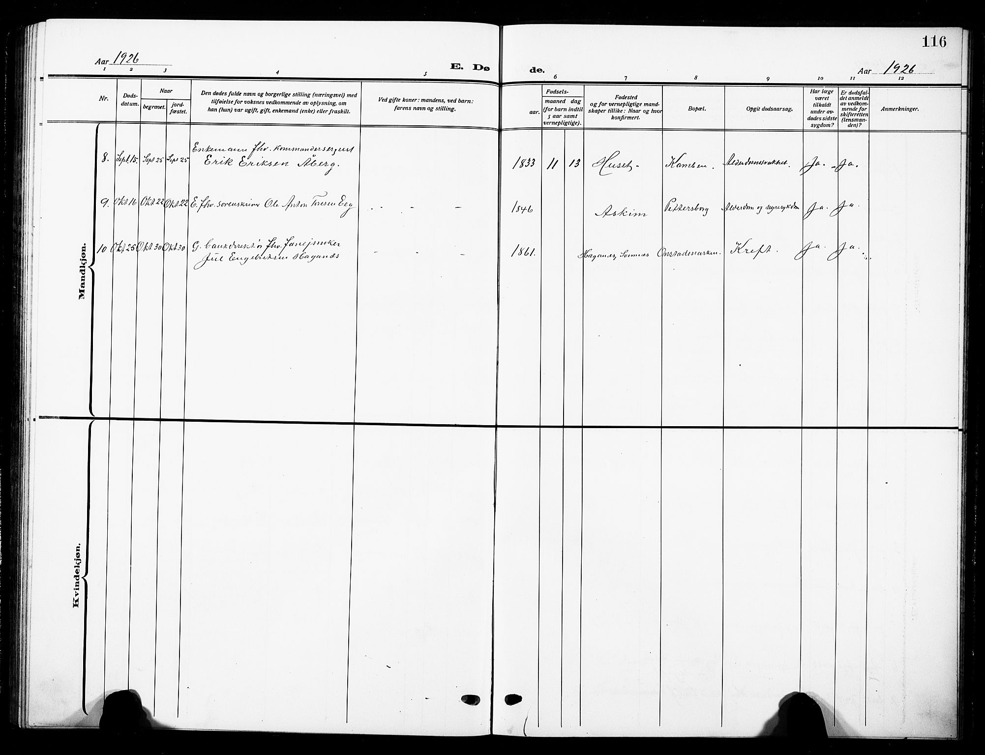 Nord-Aurdal prestekontor, SAH/PREST-132/H/Ha/Hab/L0016: Parish register (copy) no. 16, 1920-1932, p. 116