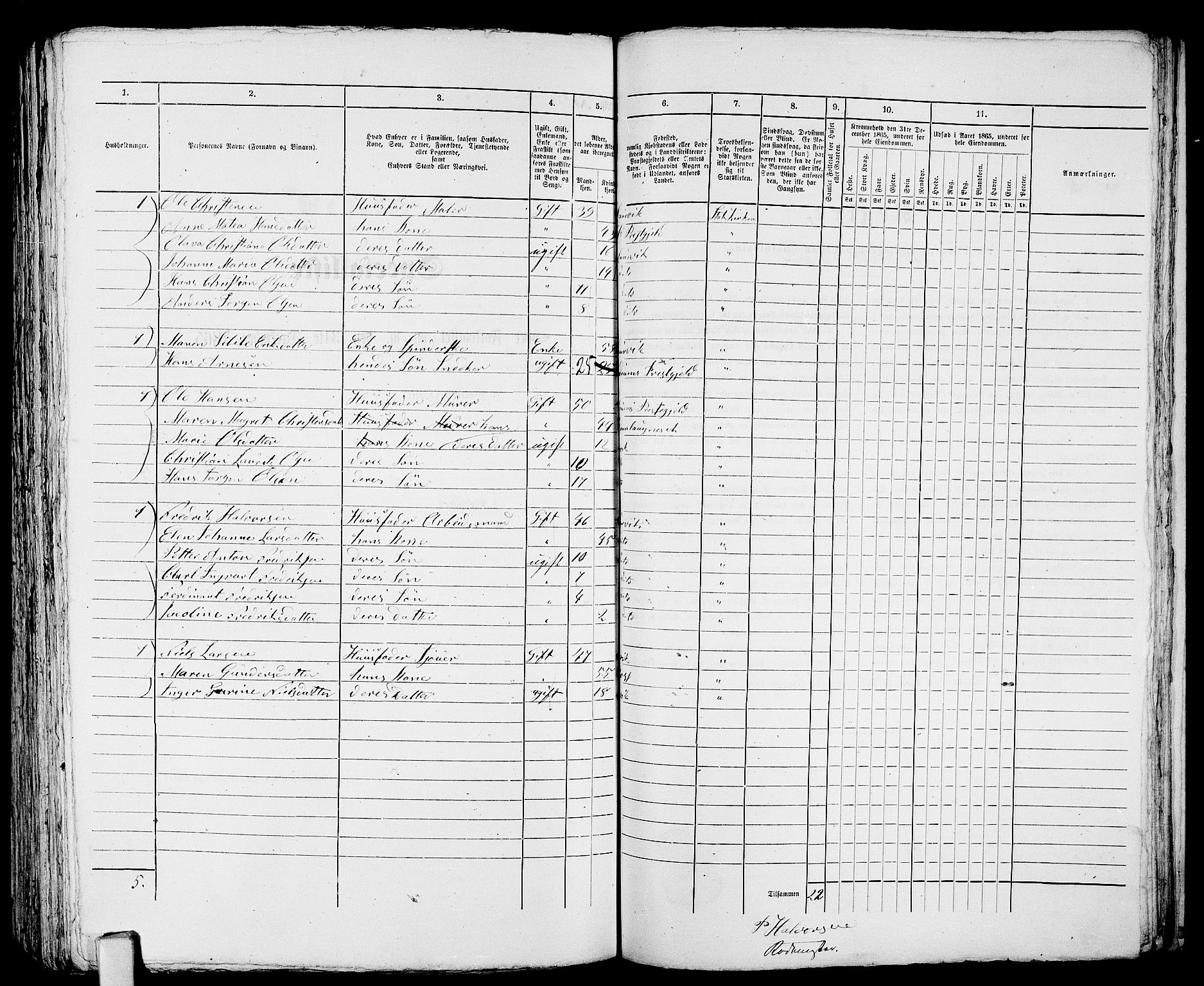 RA, 1865 census for Larvik, 1865, p. 581