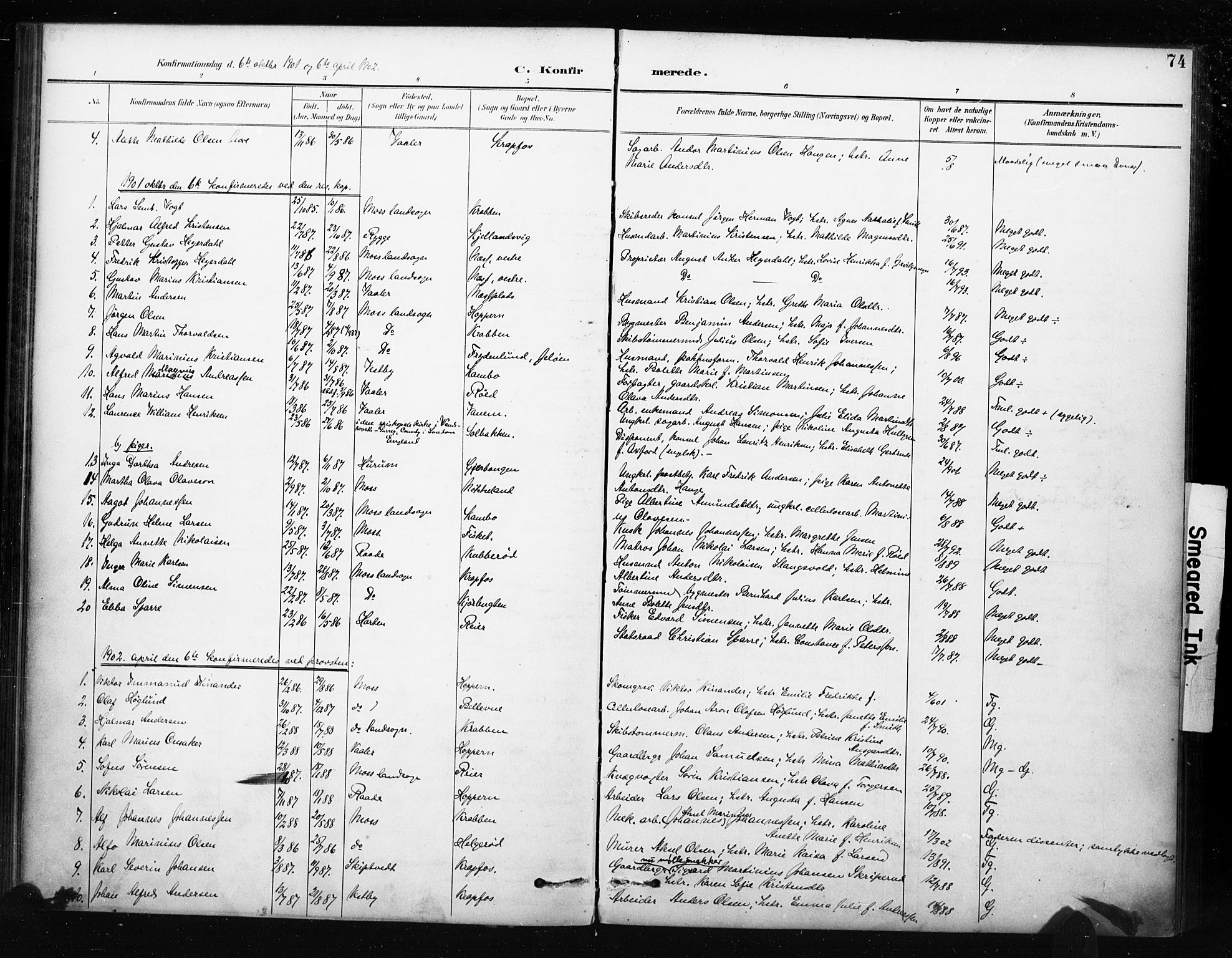 Moss prestekontor Kirkebøker, AV/SAO-A-2003/F/Fc/L0002: Parish register (official) no. III 2, 1894-1906, p. 74