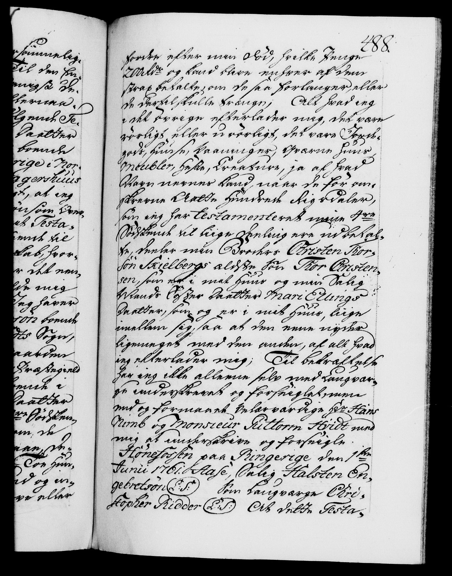 Danske Kanselli 1572-1799, AV/RA-EA-3023/F/Fc/Fca/Fcaa/L0041: Norske registre, 1760-1762, p. 488a