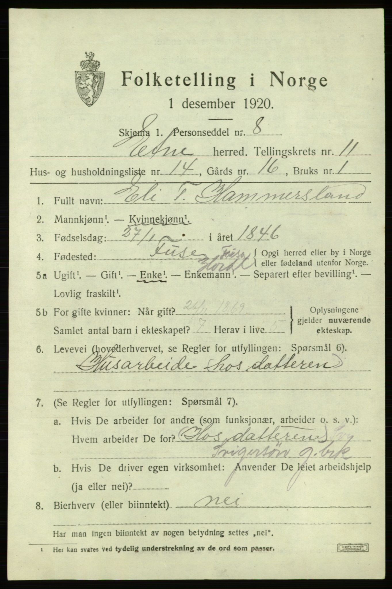 SAB, 1920 census for Etne, 1920, p. 4829