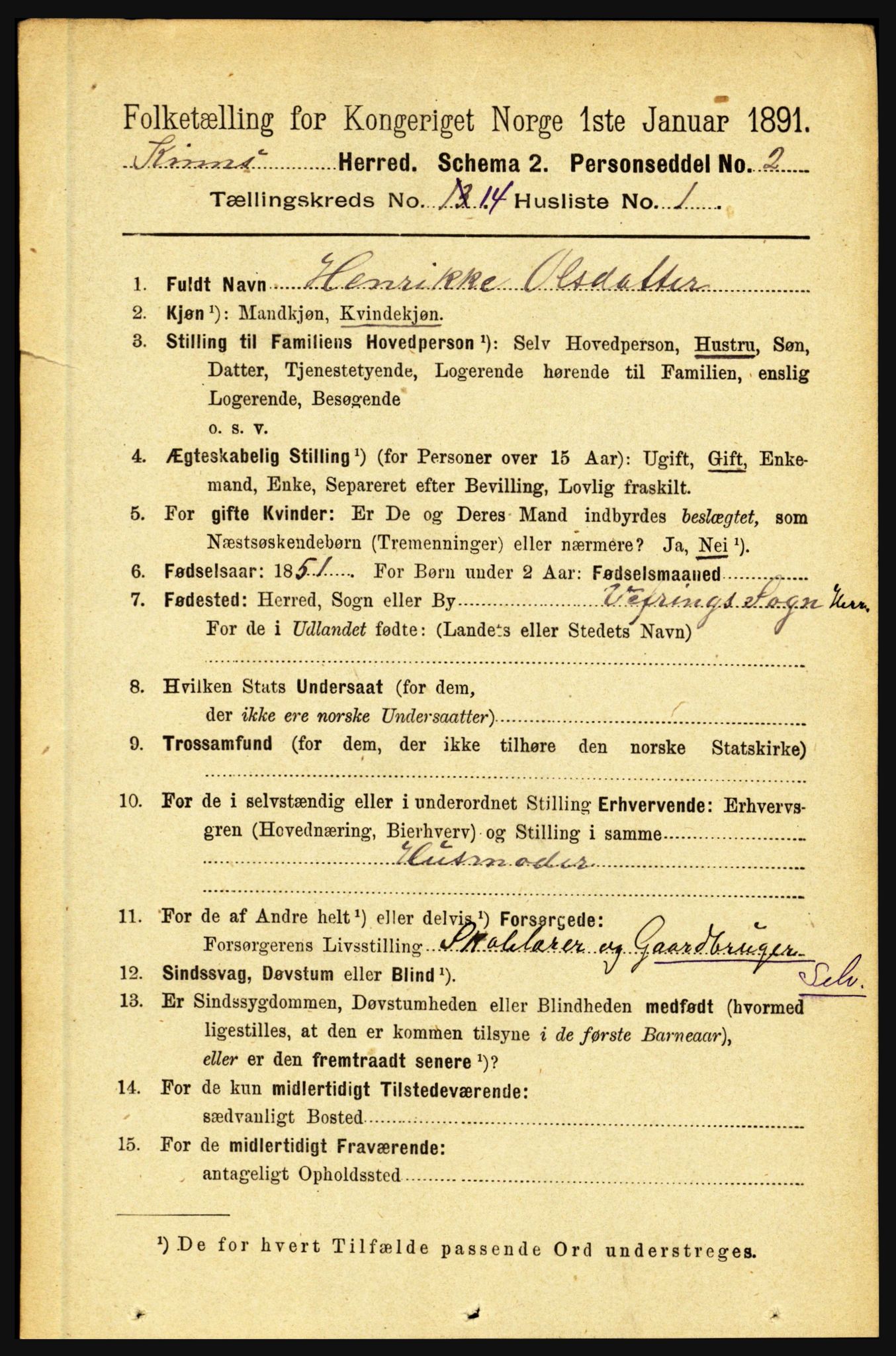 RA, 1891 census for 1437 Kinn, 1891, p. 5453