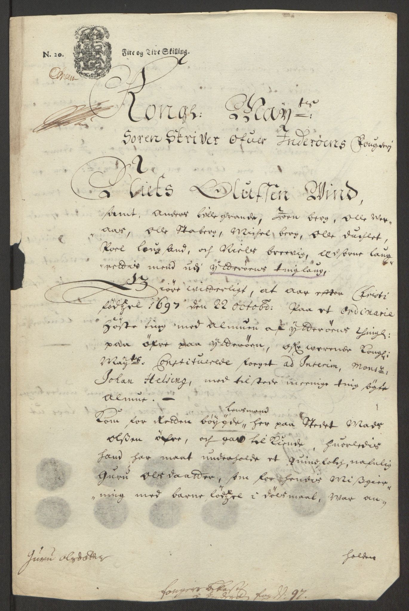 Rentekammeret inntil 1814, Reviderte regnskaper, Fogderegnskap, AV/RA-EA-4092/R63/L4309: Fogderegnskap Inderøy, 1695-1697, p. 521