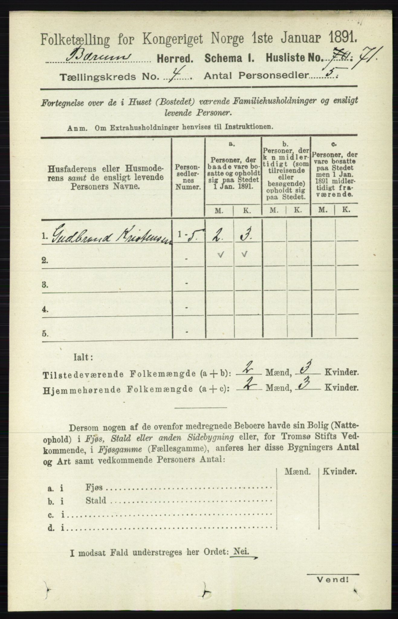 RA, 1891 census for 0219 Bærum, 1891, p. 2476