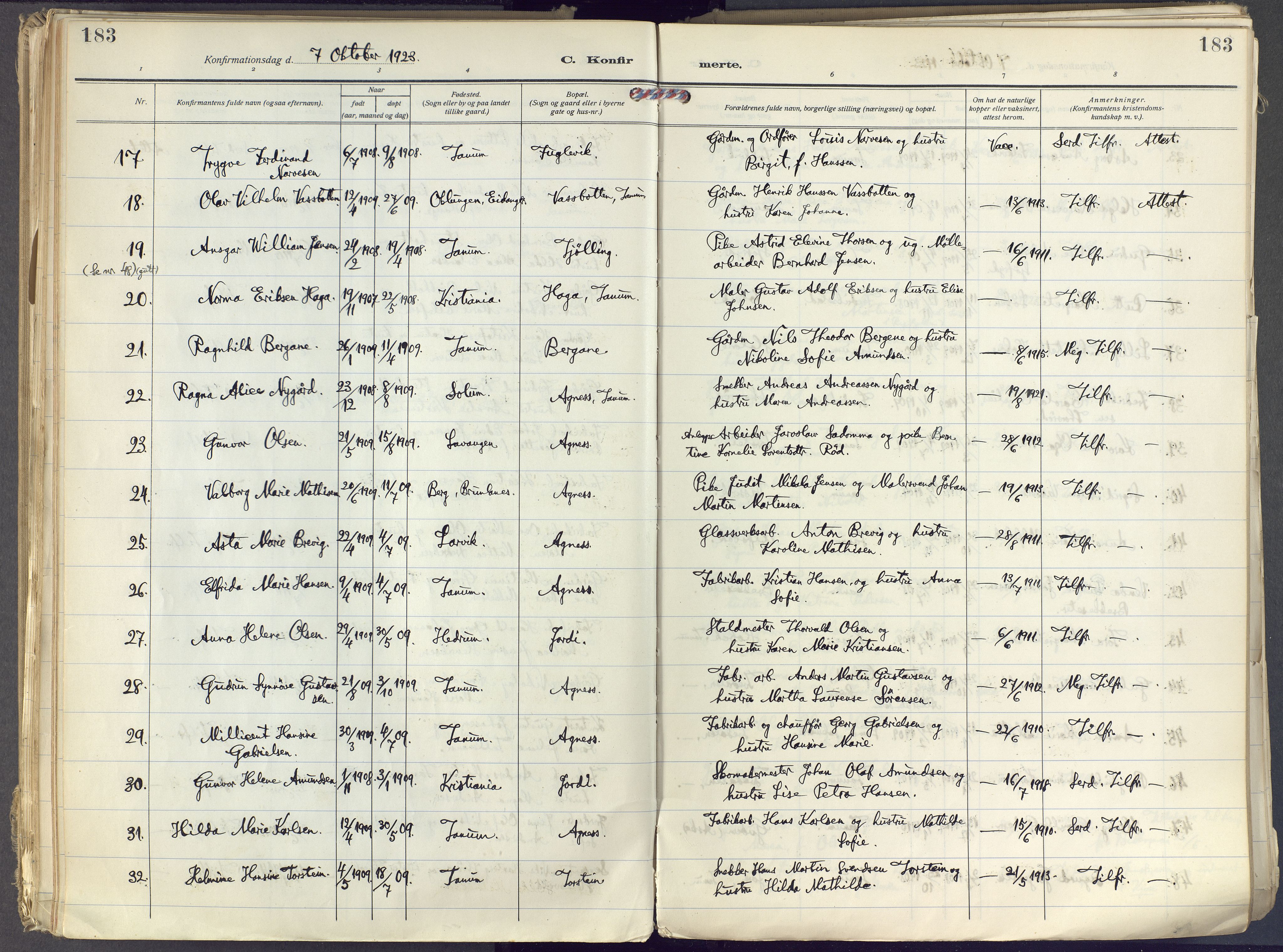 Brunlanes kirkebøker, AV/SAKO-A-342/F/Fc/L0004: Parish register (official) no. III 4, 1923-1943, p. 183