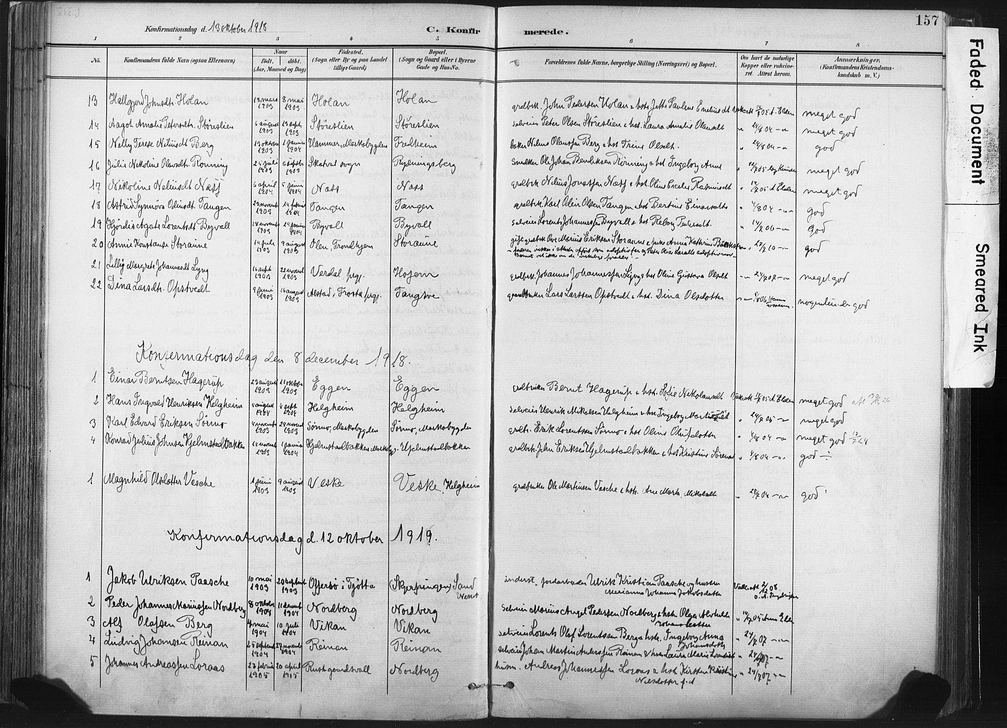 Ministerialprotokoller, klokkerbøker og fødselsregistre - Nord-Trøndelag, AV/SAT-A-1458/717/L0162: Parish register (official) no. 717A12, 1898-1923, p. 157