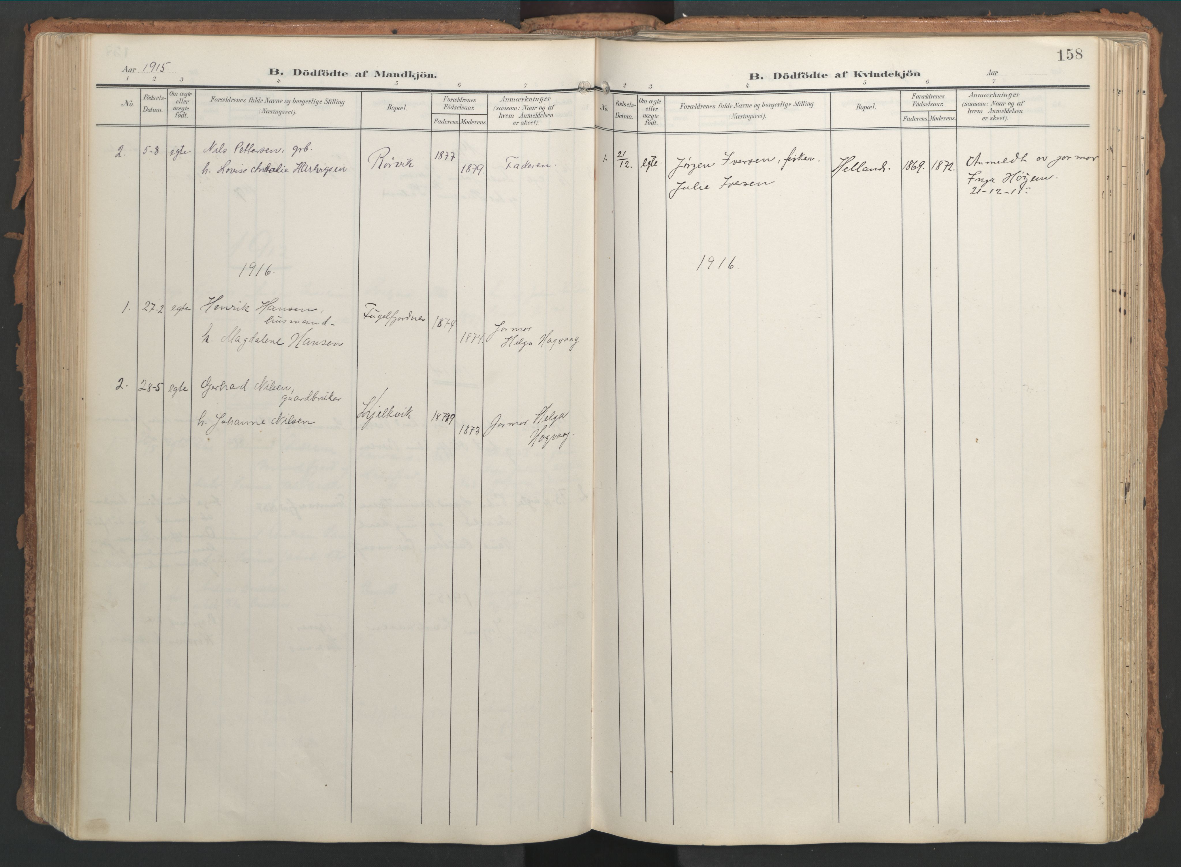 Ministerialprotokoller, klokkerbøker og fødselsregistre - Nordland, AV/SAT-A-1459/861/L0871: Parish register (official) no. 861A06, 1903-1916, p. 158