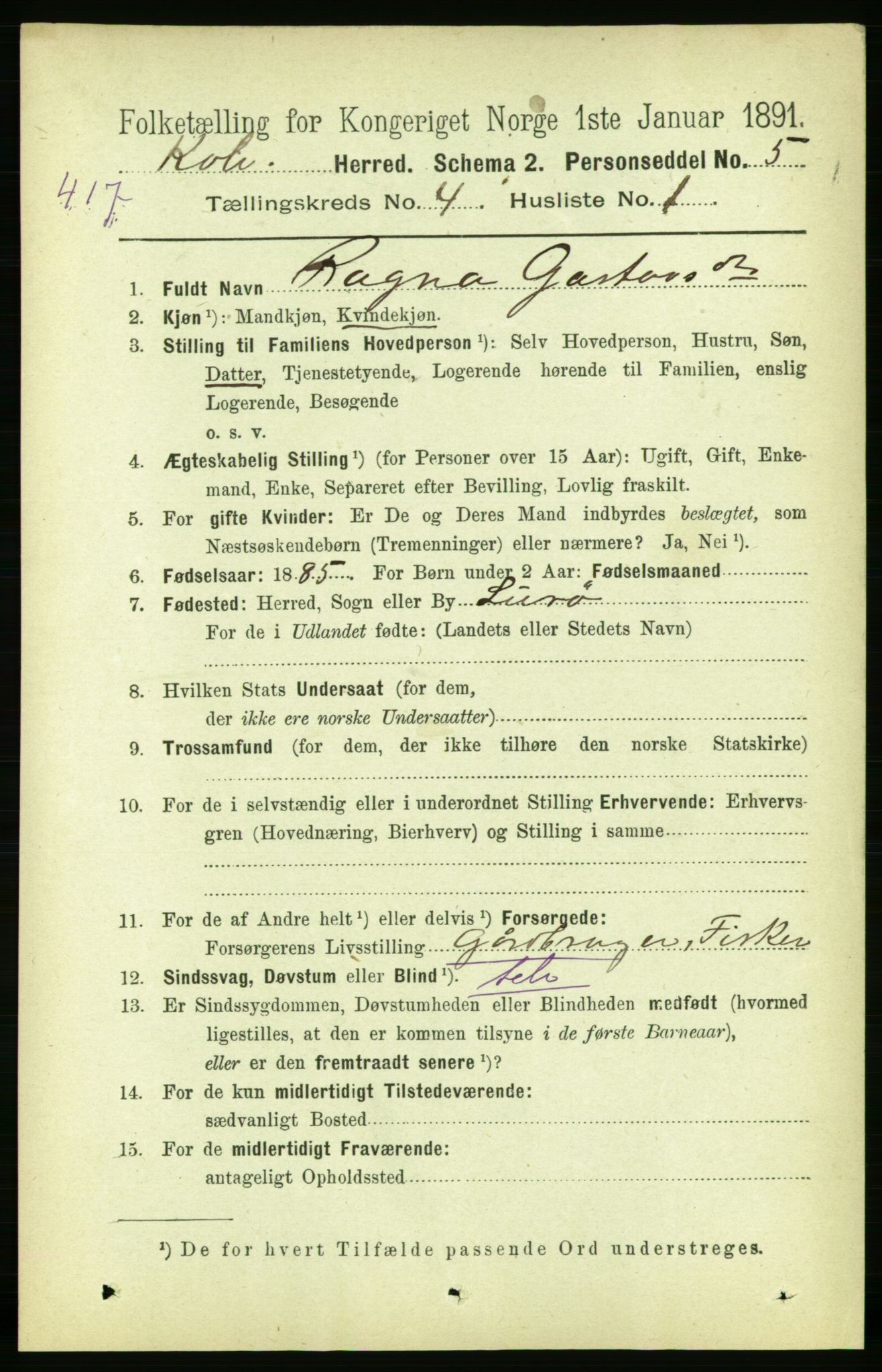 RA, 1891 census for 1752 Kolvereid, 1891, p. 1487